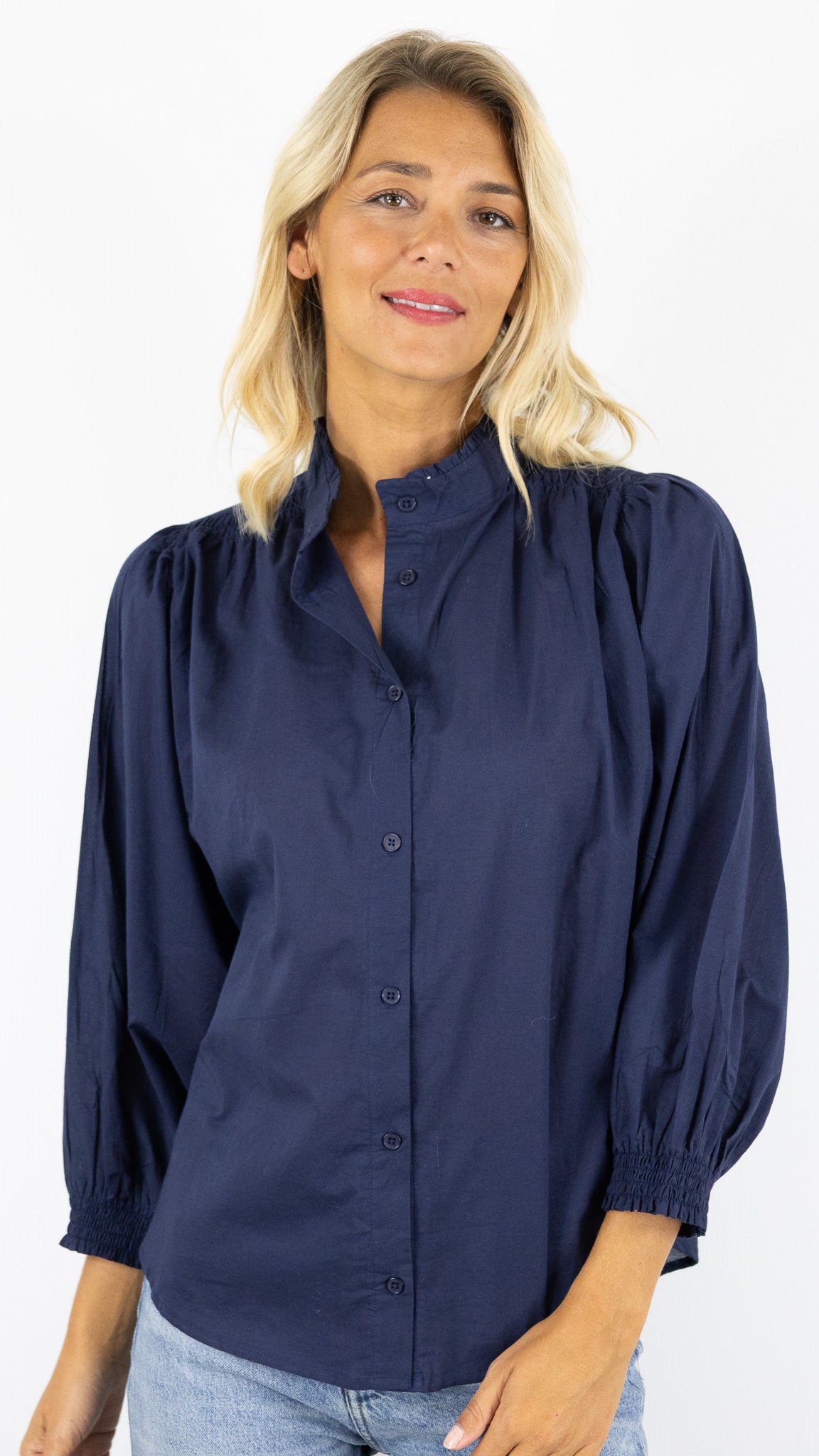 BLOUSE AMPLE MANCHES BALLOS EN COTON  LUK AP L1026#COLOR_MARINE