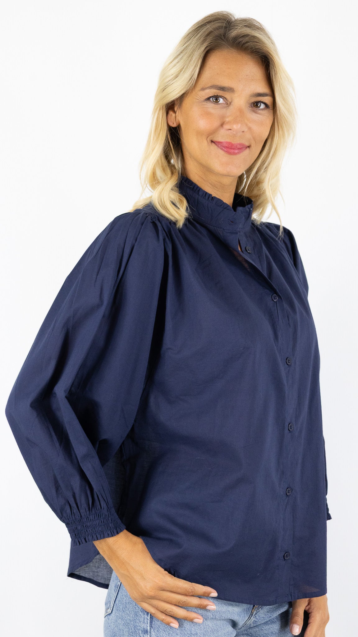 BLOUSE AMPLE MANCHES BALLOS EN COTON  LUK AP L1026#COLOR_MARINE