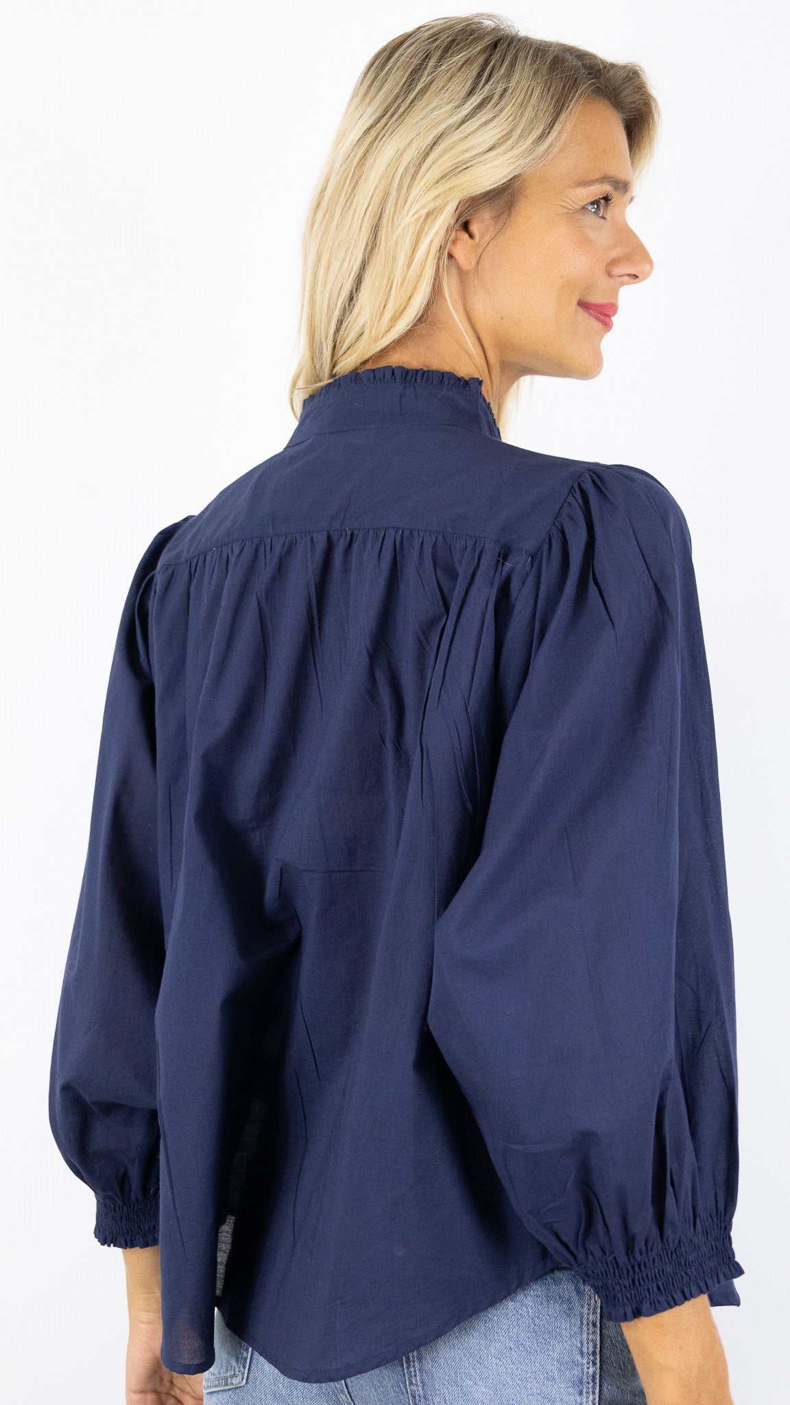 BLOUSE AMPLE MANCHES BALLOS EN COTON  LUK AP L1026#COLOR_MARINE