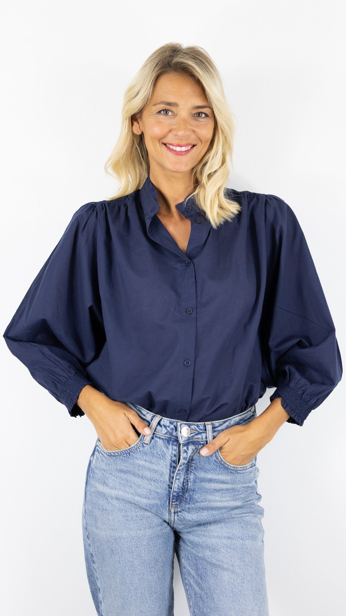 BLOUSE AMPLE MANCHES BALLOS EN COTON  LUK AP L1026#COLOR_MARINE