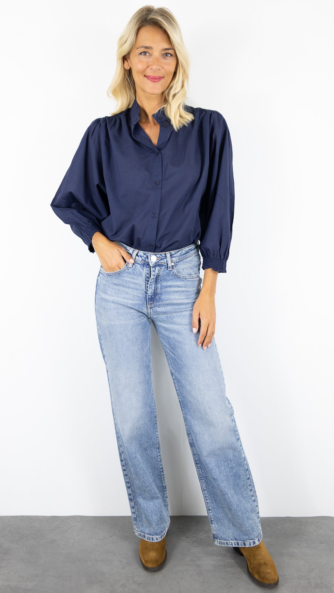 BLOUSE AMPLE MANCHES BALLOS EN COTON  LUK AP L1026#COLOR_MARINE