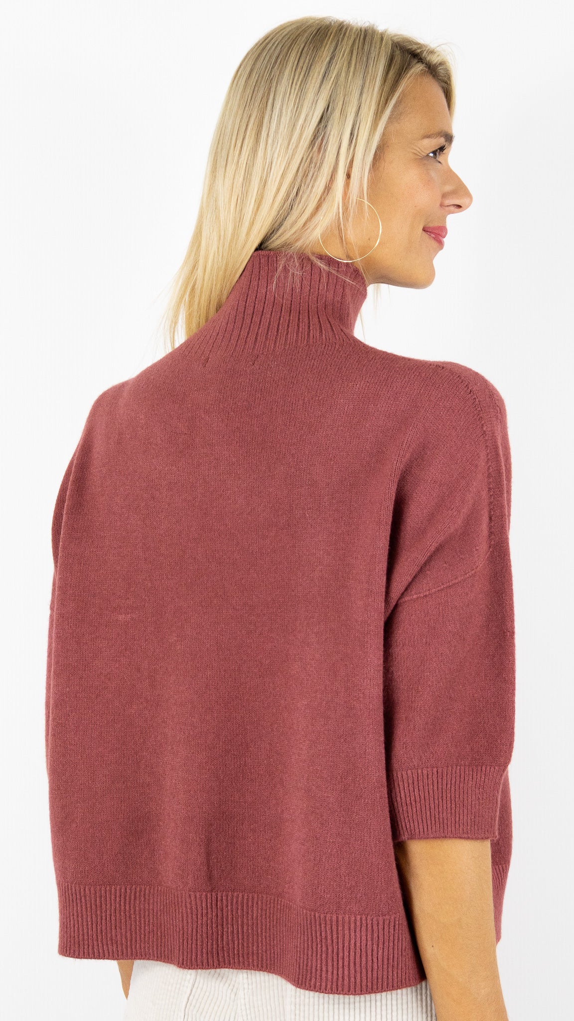 PULL COL CHEMINEE MANCHES 3/4 ALEXANDRE LAURENT L8427#COLOR_CHILI/BRIQUE