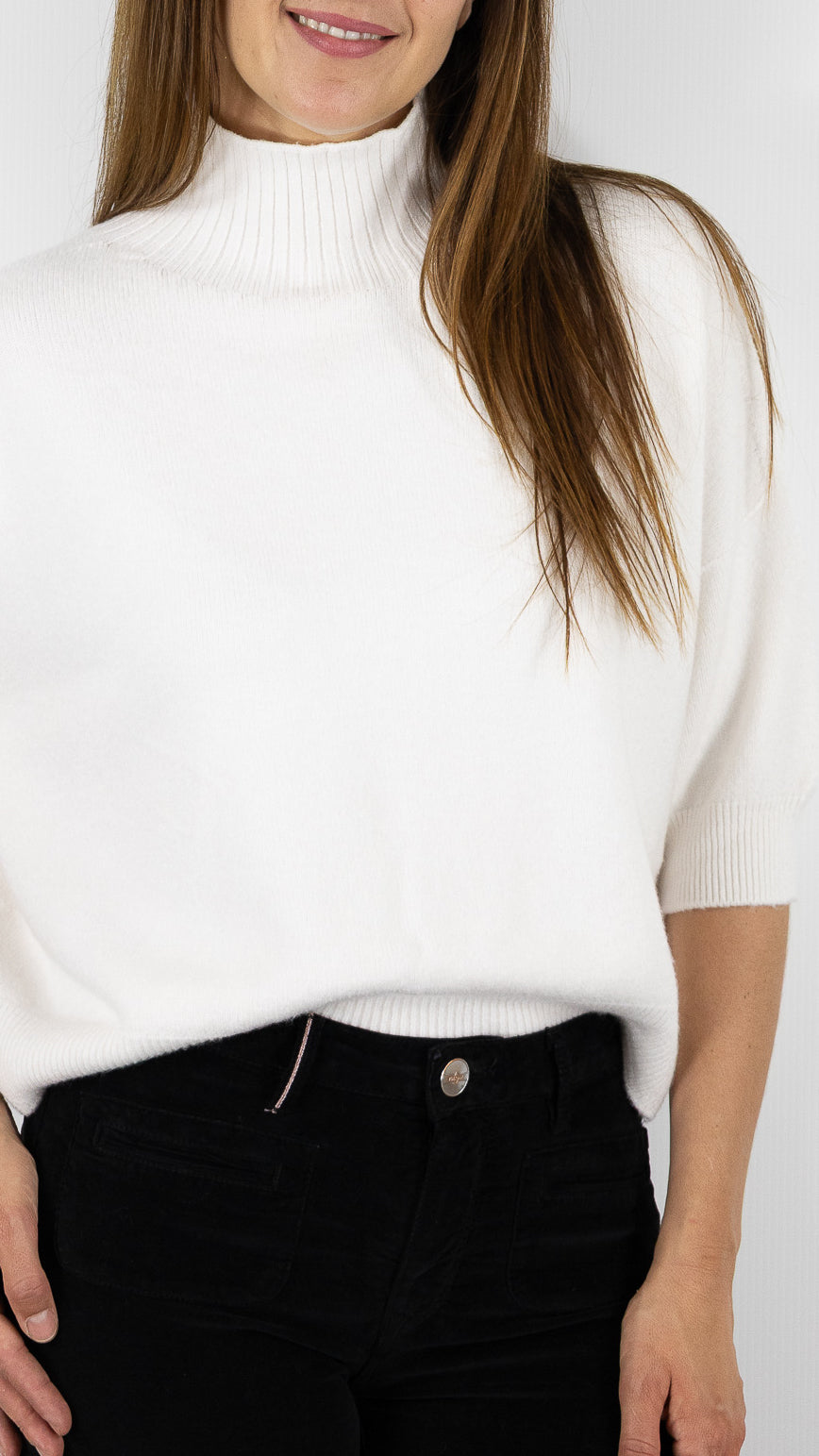 PULL COL CHEMINEE MANCHES 3/4 ALEXANDRE LAURENT L8427#COLOR_ECRU