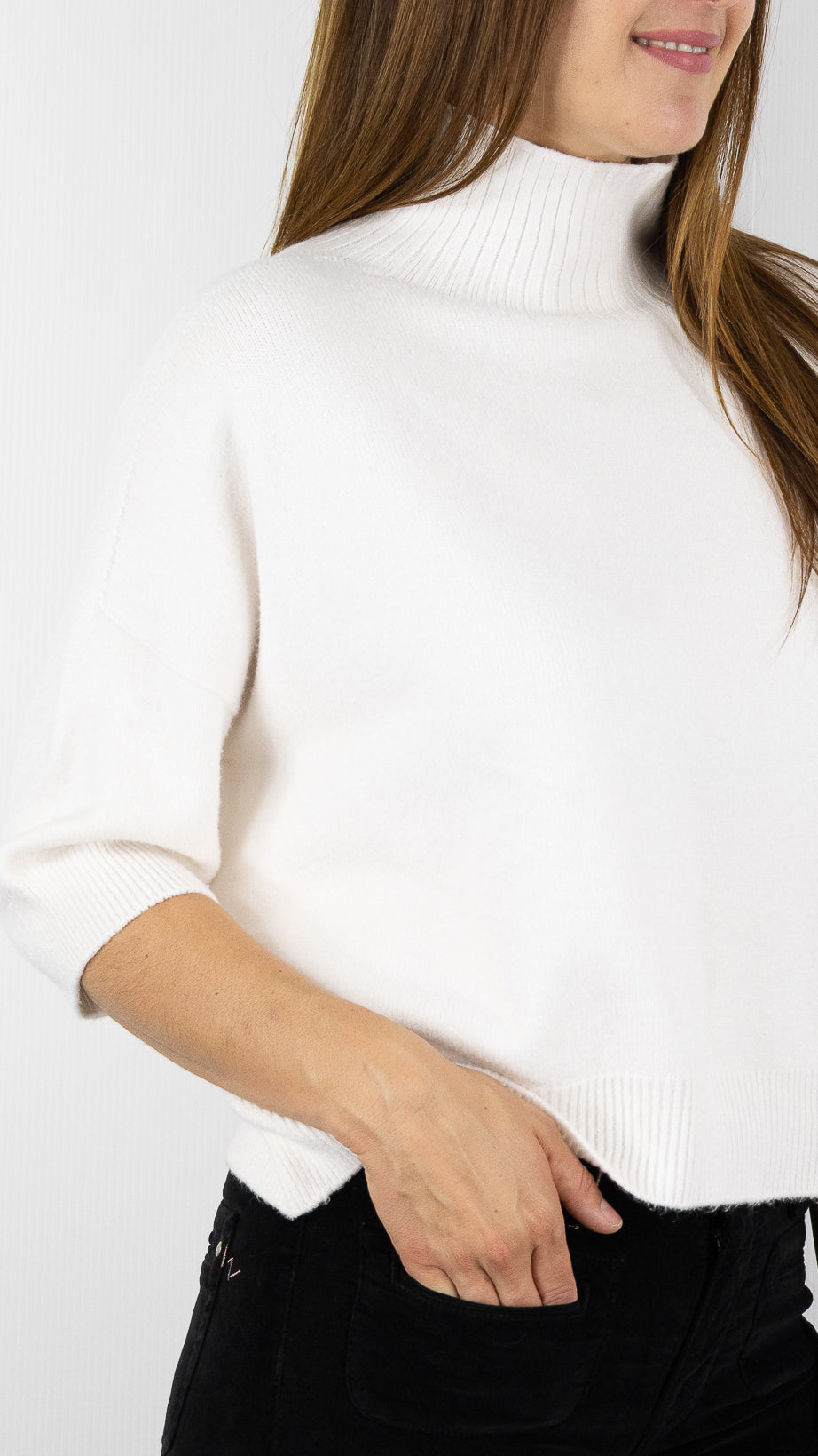 PULL COL CHEMINEE MANCHES 3/4 ALEXANDRE LAURENT L8427#COLOR_ECRU