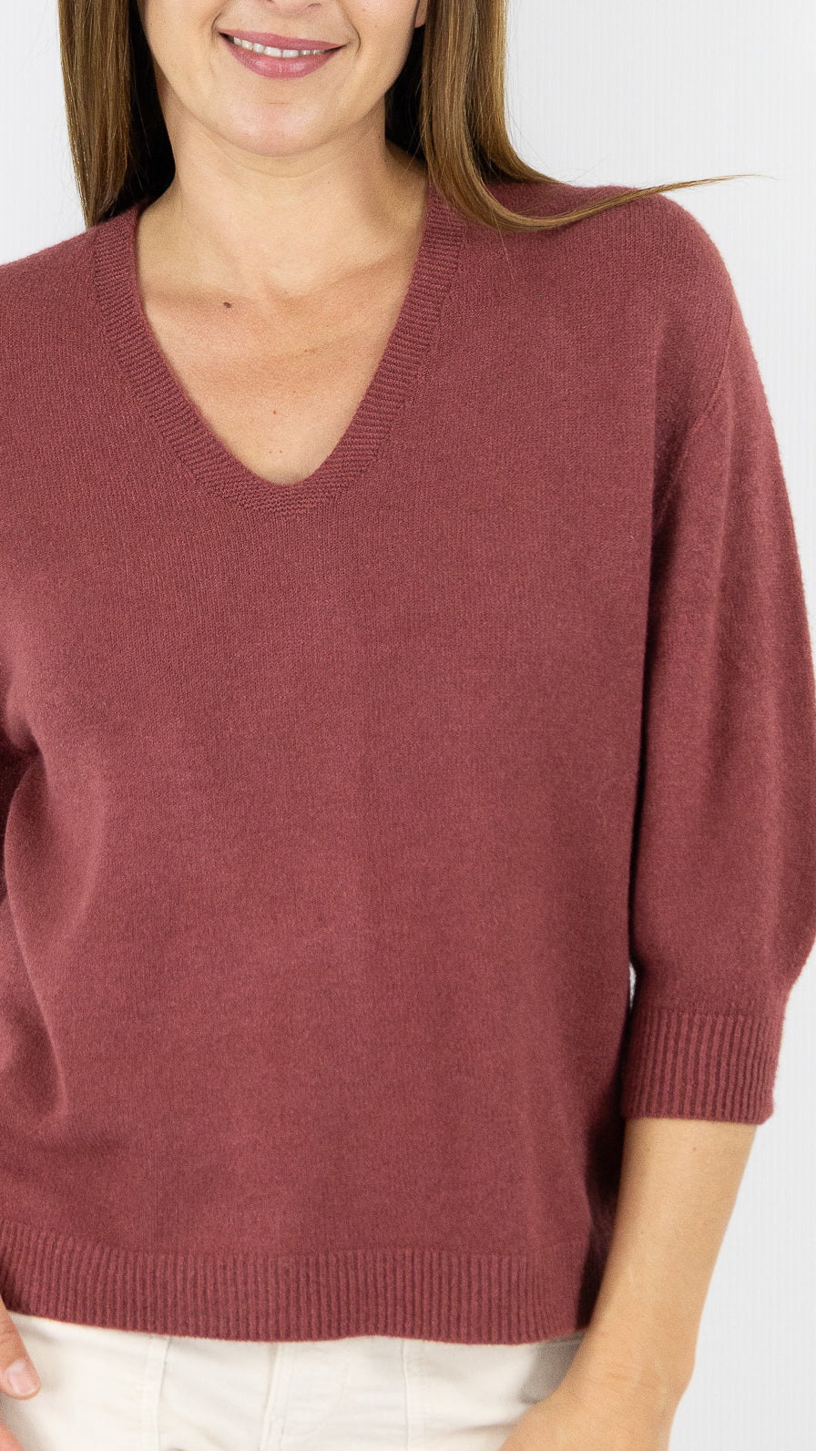 PULL V MANCHES 3/4  ALEXANDRE LAURENT L8434#COLOR_CHILI/BRIQUE