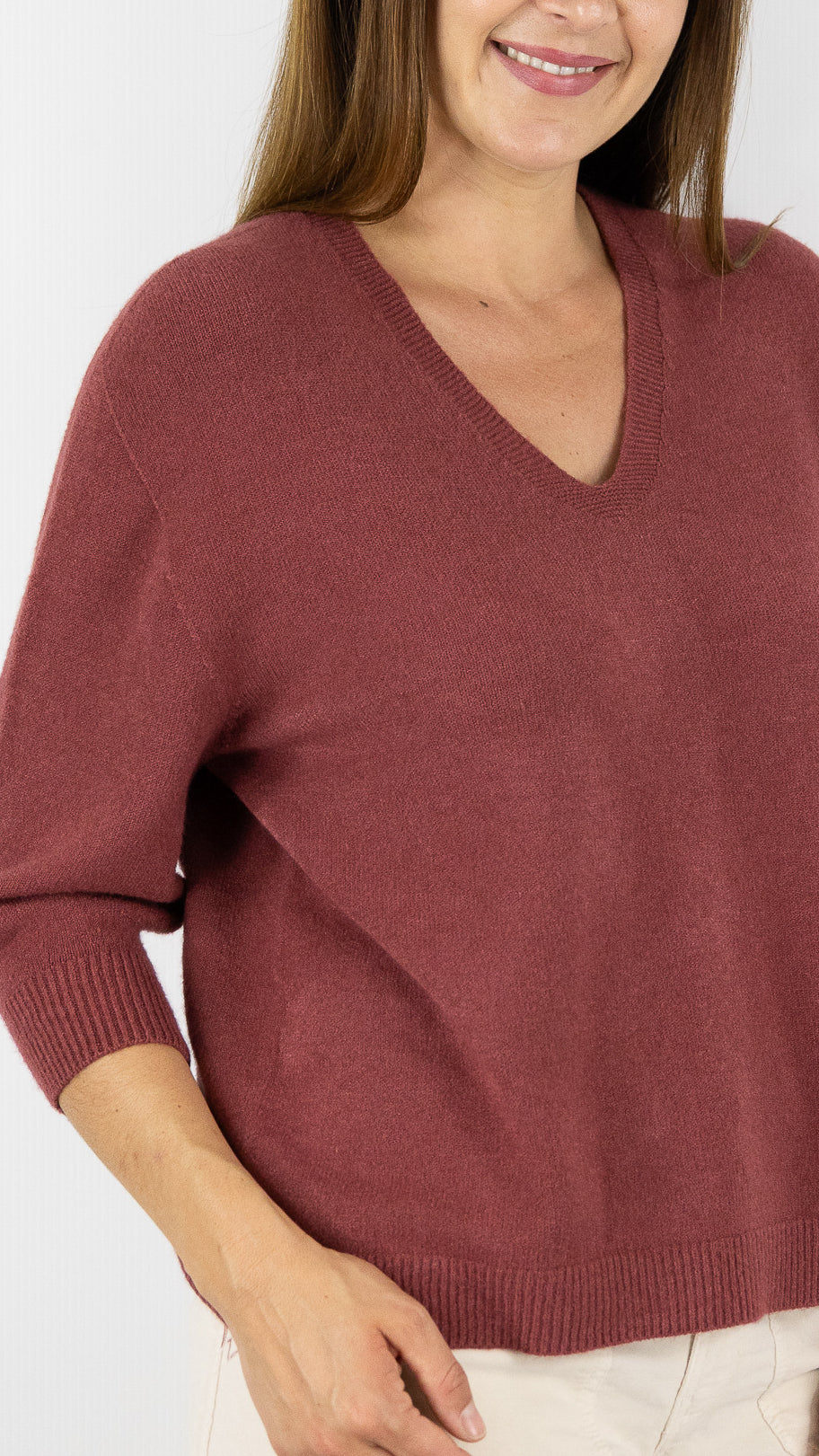 PULL V MANCHES 3/4  ALEXANDRE LAURENT L8434#COLOR_CHILI/BRIQUE