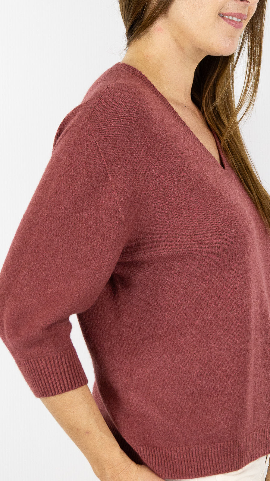 PULL V MANCHES 3/4  ALEXANDRE LAURENT L8434#COLOR_CHILI/BRIQUE