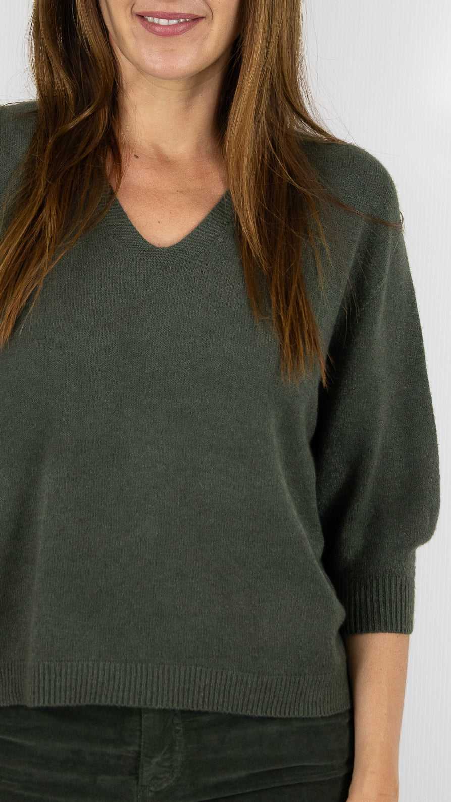 PULL V MANCHES 3/4  ALEXANDRE LAURENT L8434#COLOR_MILITAIRE/KAKI