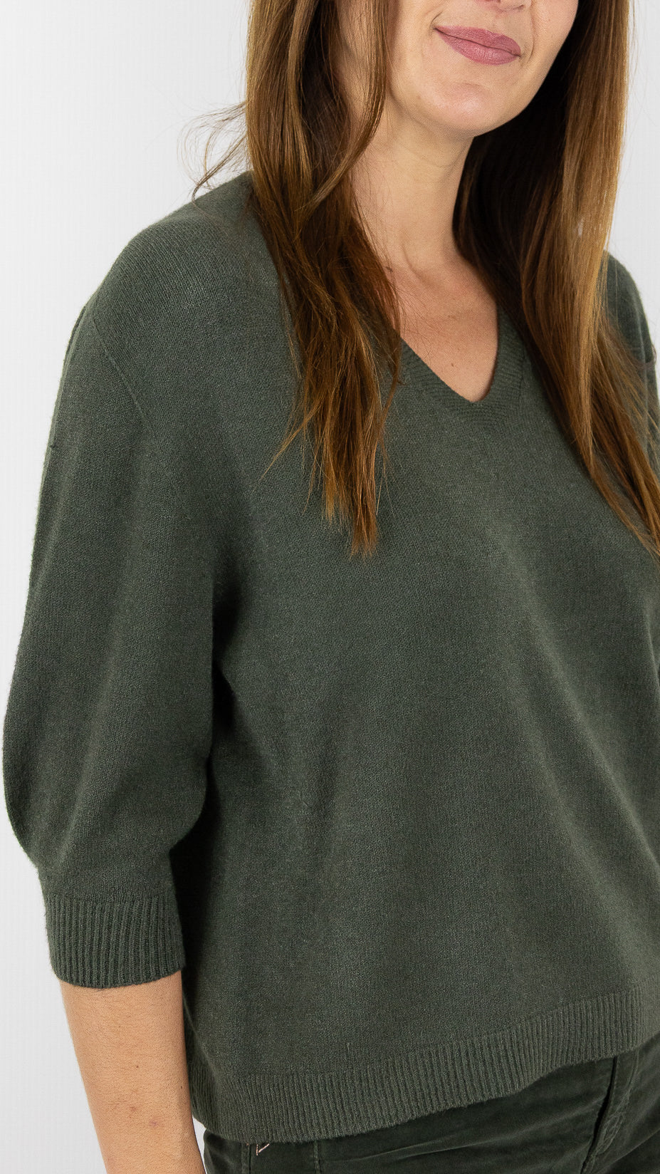 PULL V MANCHES 3/4  ALEXANDRE LAURENT L8434#COLOR_MILITAIRE/KAKI