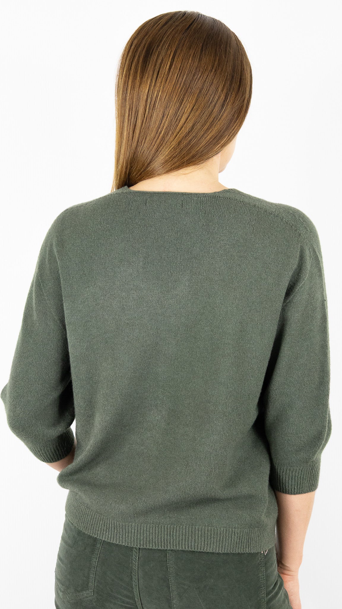 PULL V MANCHES 3/4  ALEXANDRE LAURENT L8434#COLOR_MILITAIRE/KAKI