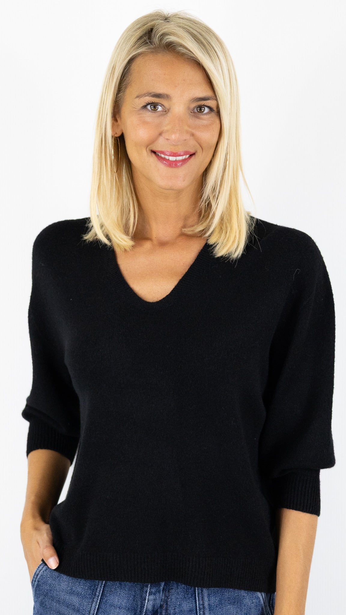 PULL V MANCHES 3/4  ALEXANDRE LAURENT L8434#COLOR_NOIR