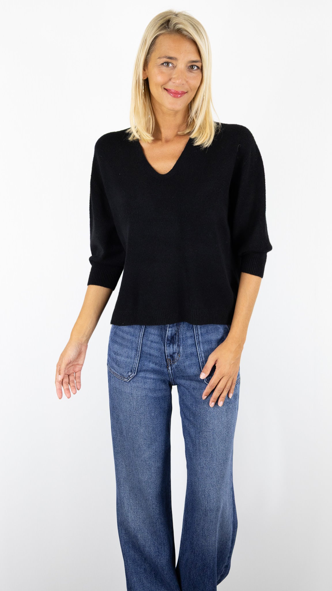 PULL V MANCHES 3/4  ALEXANDRE LAURENT L8434#COLOR_NOIR