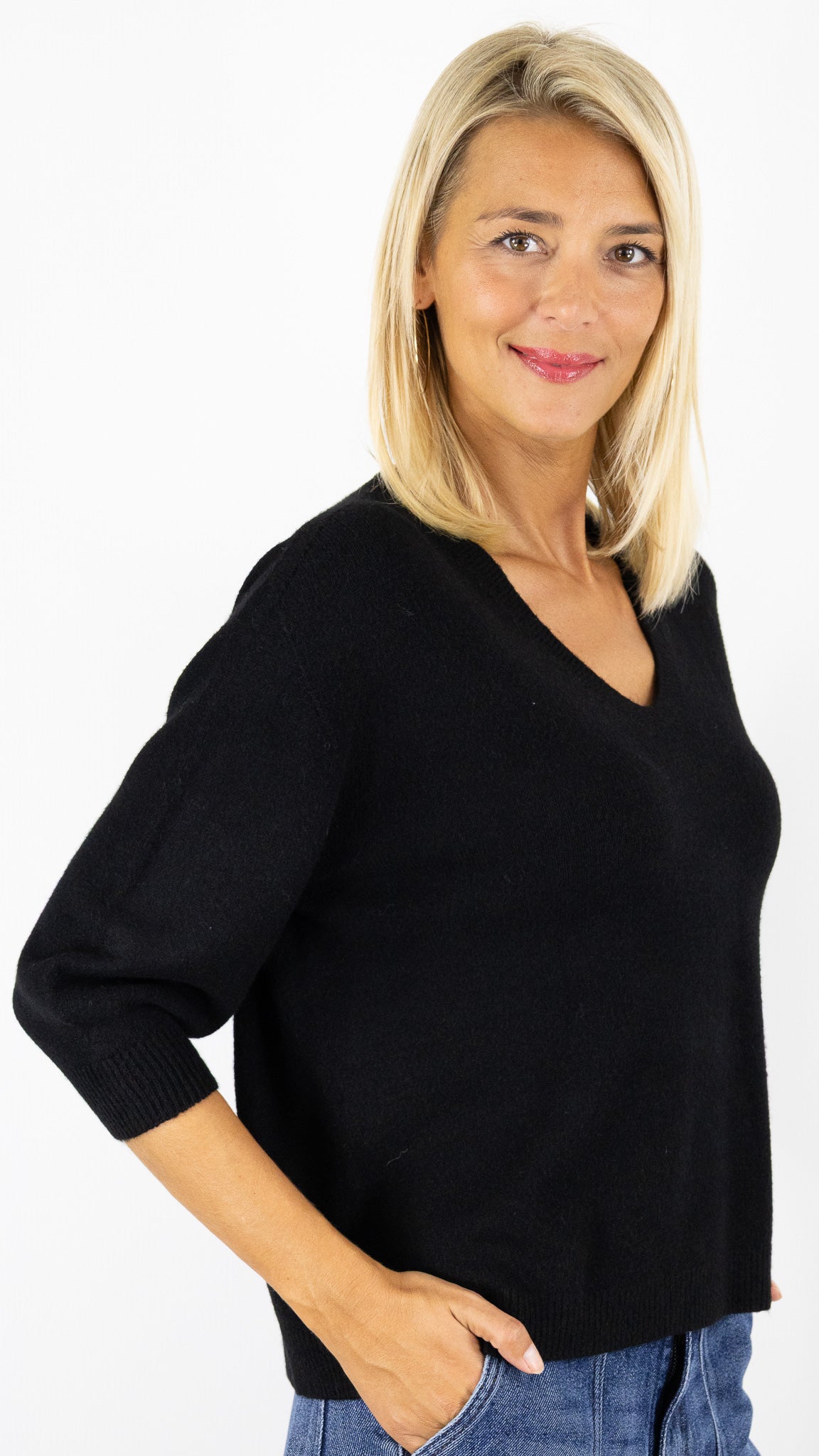 PULL V MANCHES 3/4  ALEXANDRE LAURENT L8434#COLOR_NOIR