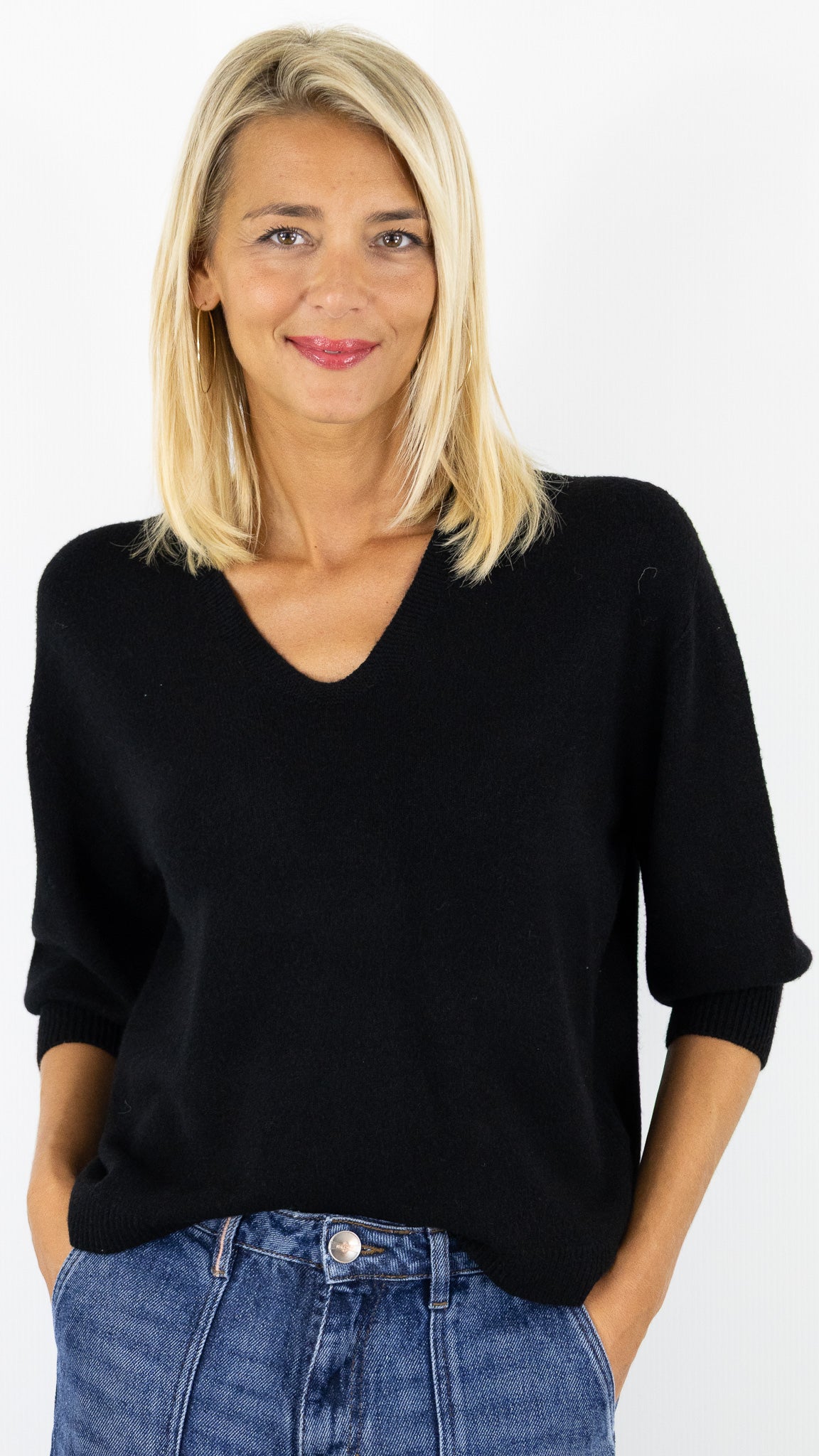 PULL V MANCHES 3/4  ALEXANDRE LAURENT L8434#COLOR_NOIR