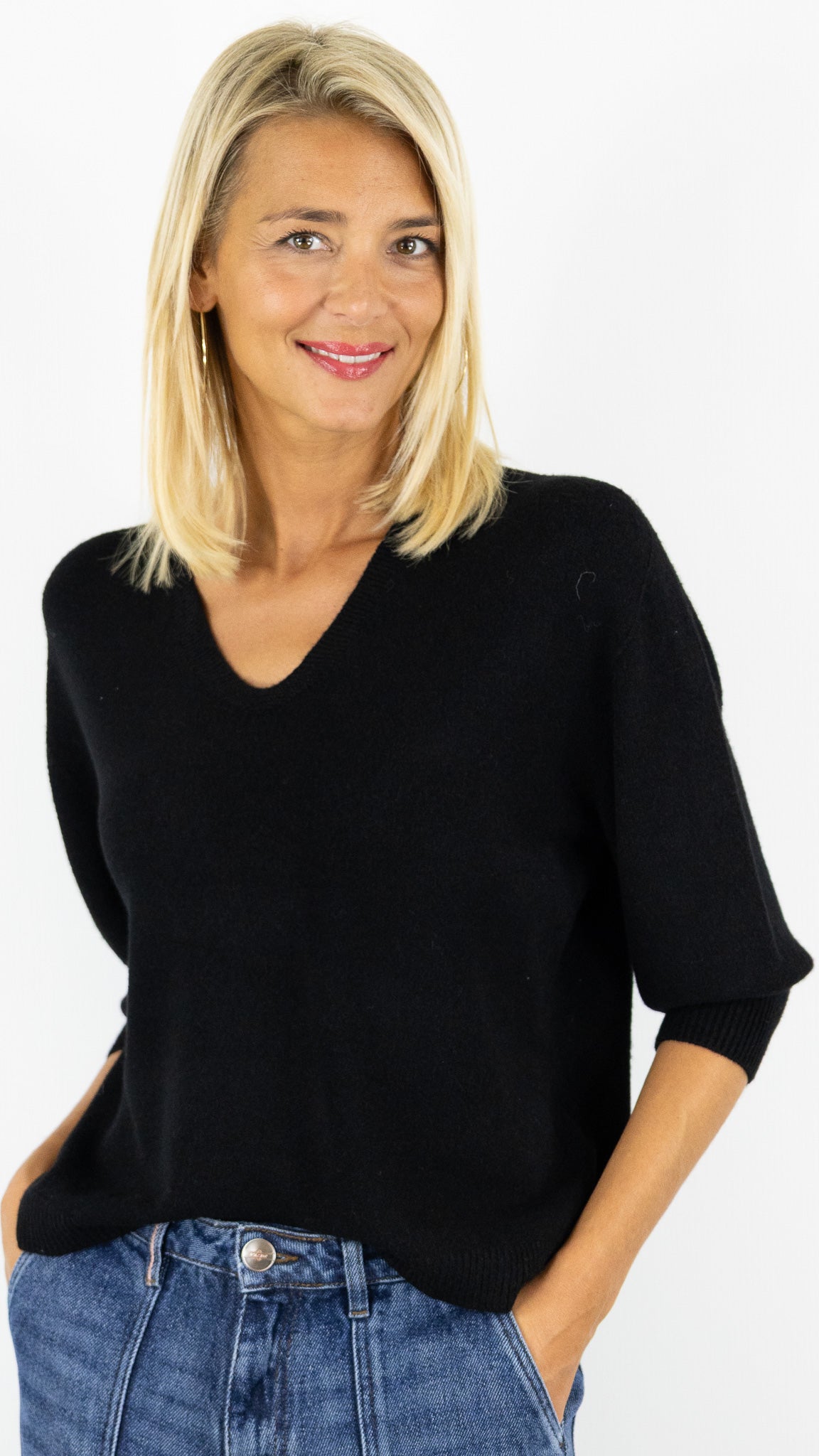 PULL V MANCHES 3/4  ALEXANDRE LAURENT L8434#COLOR_NOIR