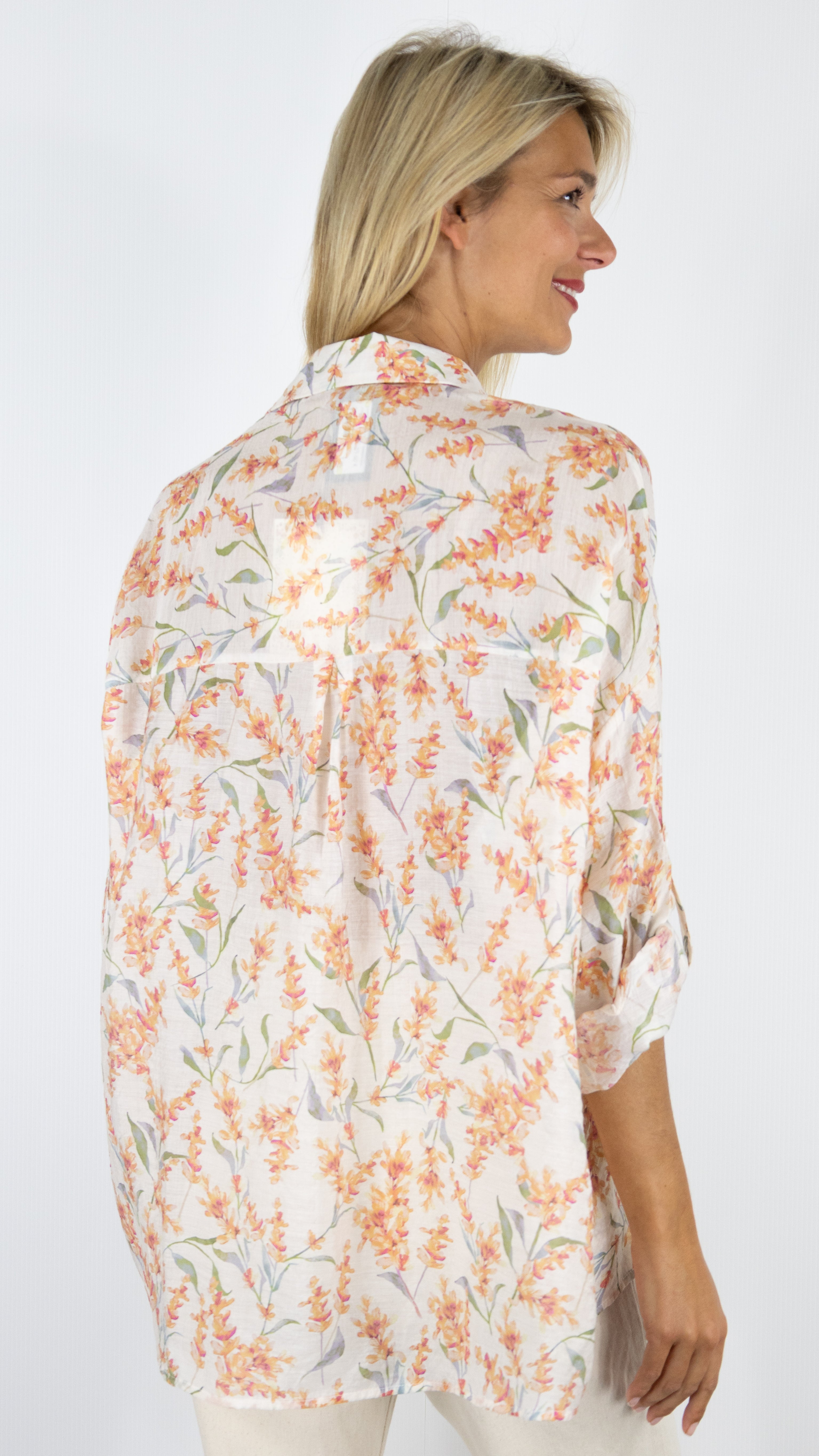 CHEMISE LEGERE AMPLE IMPRIME FLEURI MAMOUCHKA LA3778 ECRU ORANGE