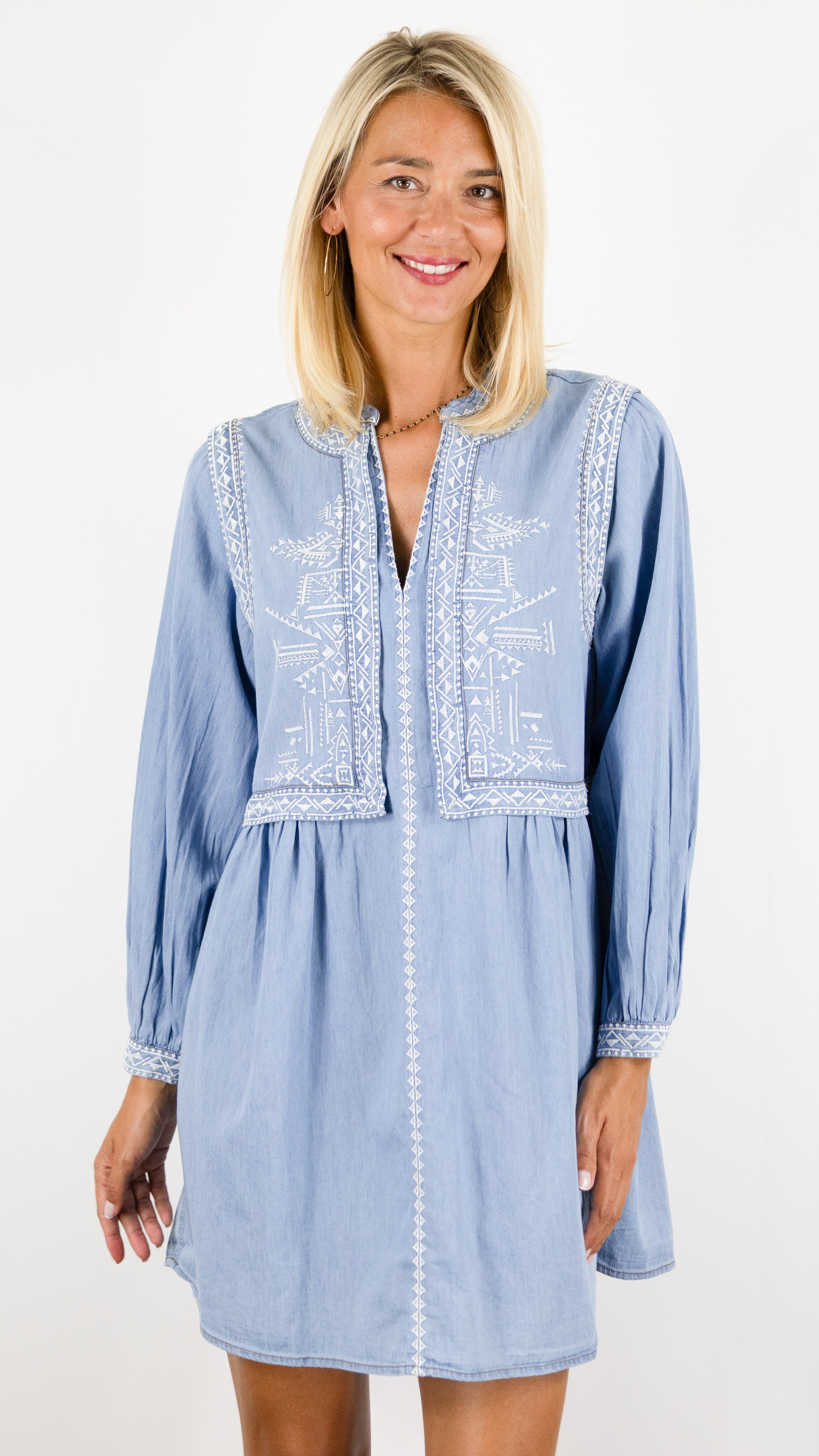 ROBE brodée en jeans pour femme BA&SH LAENA light used blue 