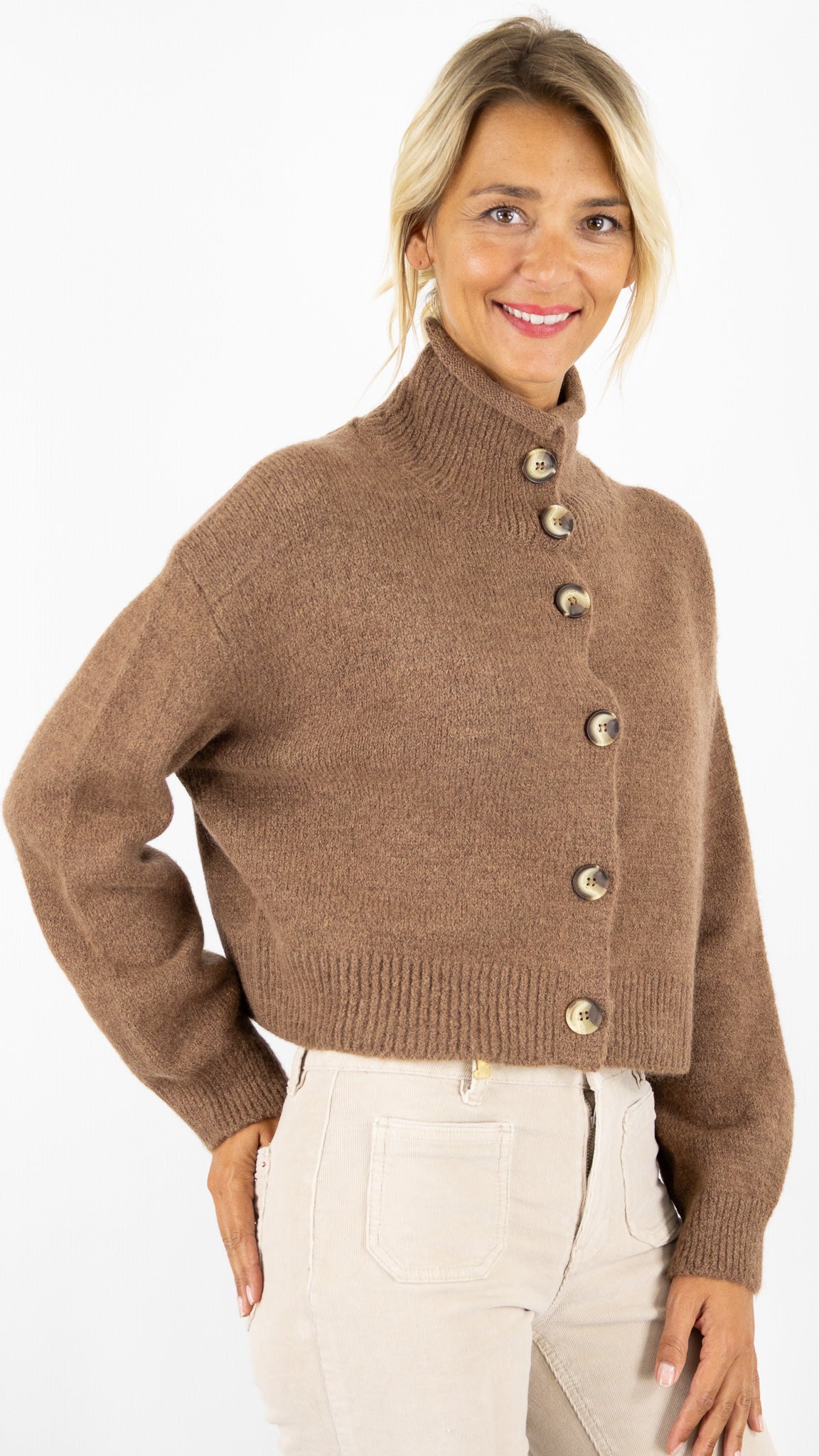 GILET EPAIS COL MONTANT FEMME AN'GE LAKEYLA#COLOR_MARRON GLACE