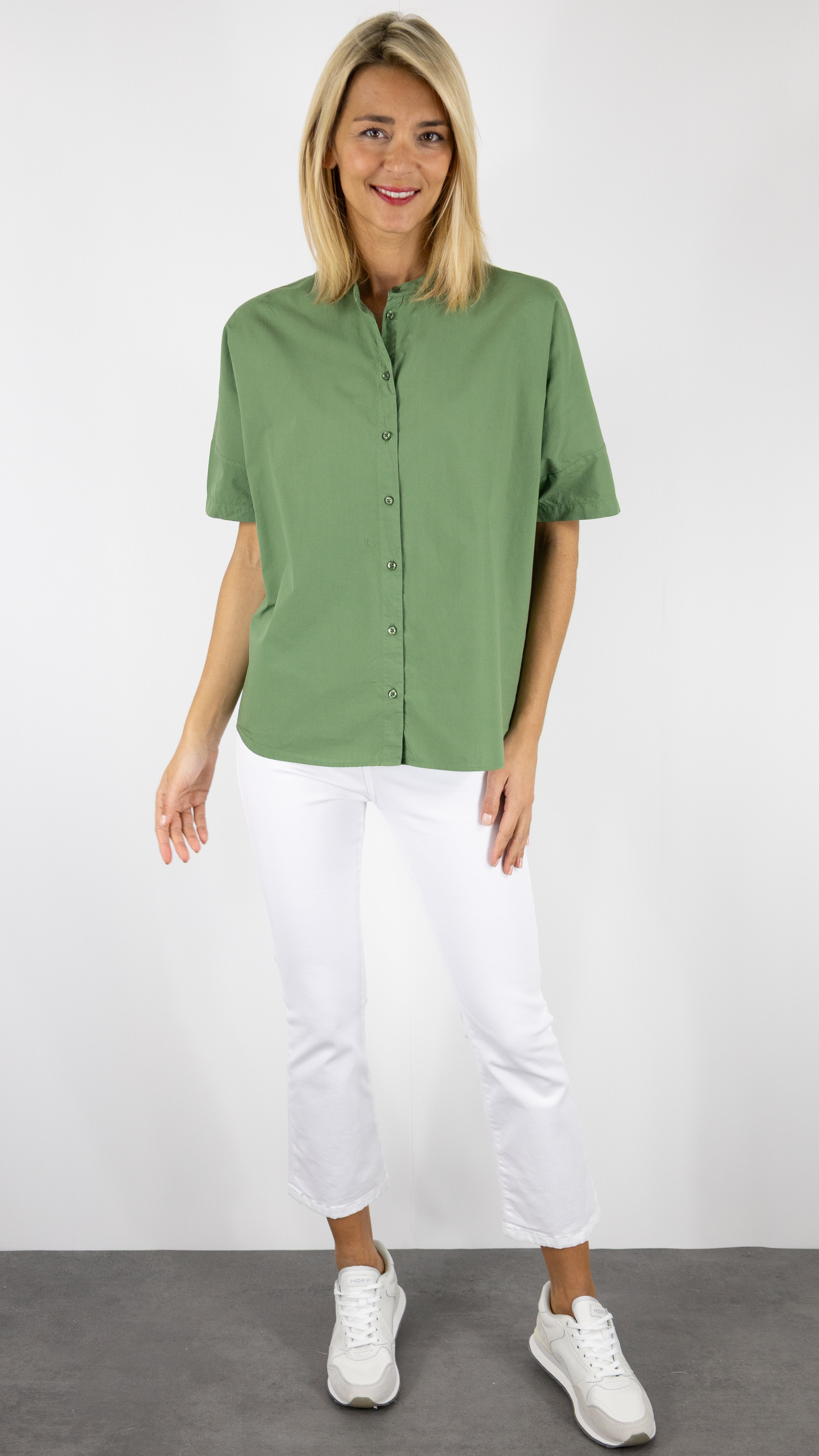 CHEMISE AMPLE MANCHES COURTES EN POPELINE DE COTON BENSIMON LANICA VERT#COLOR_TREFLE