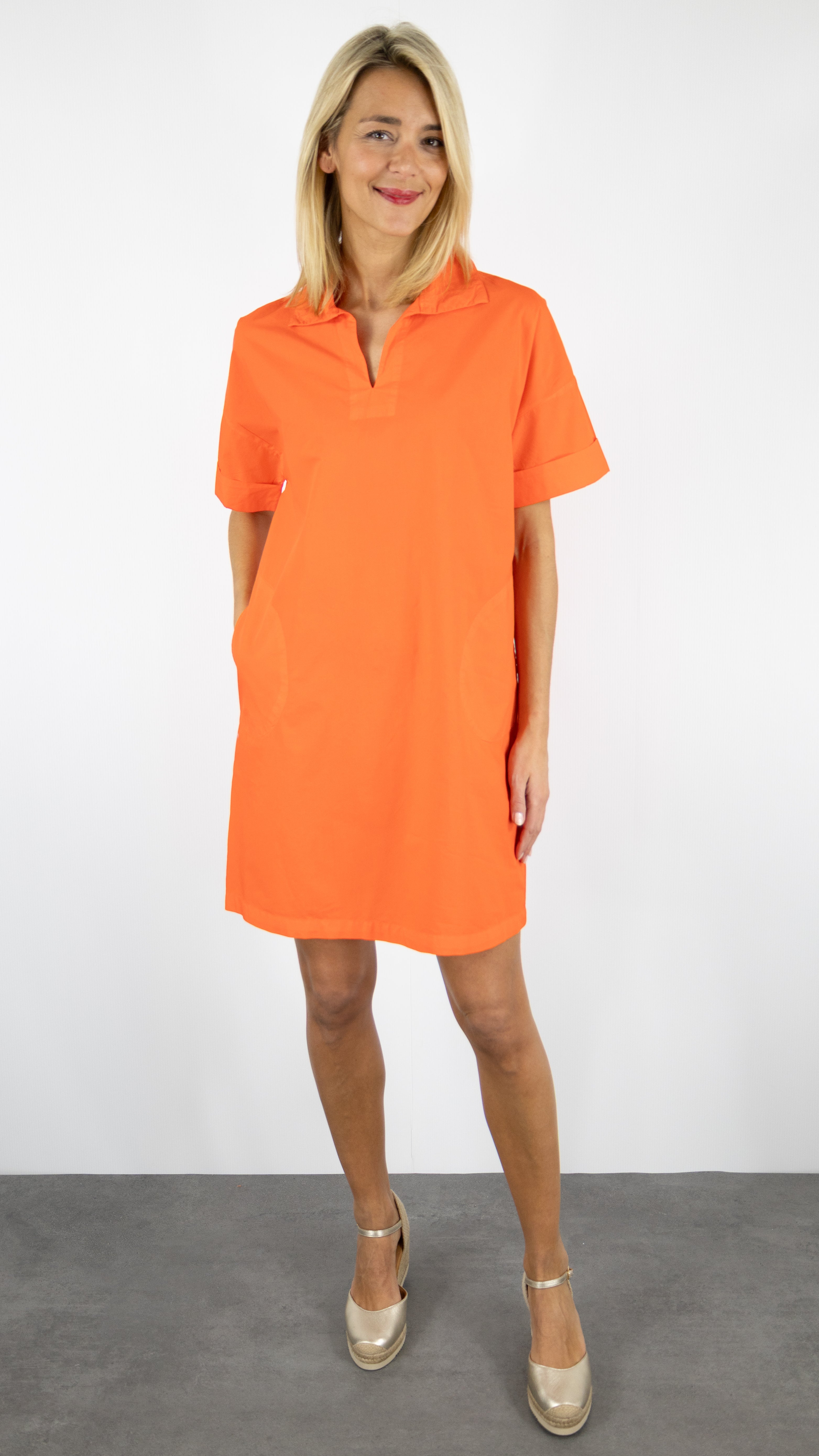 ROBE COL VAREUSE 100% COTON BENSIMON LARA#COLOR_ORANGE