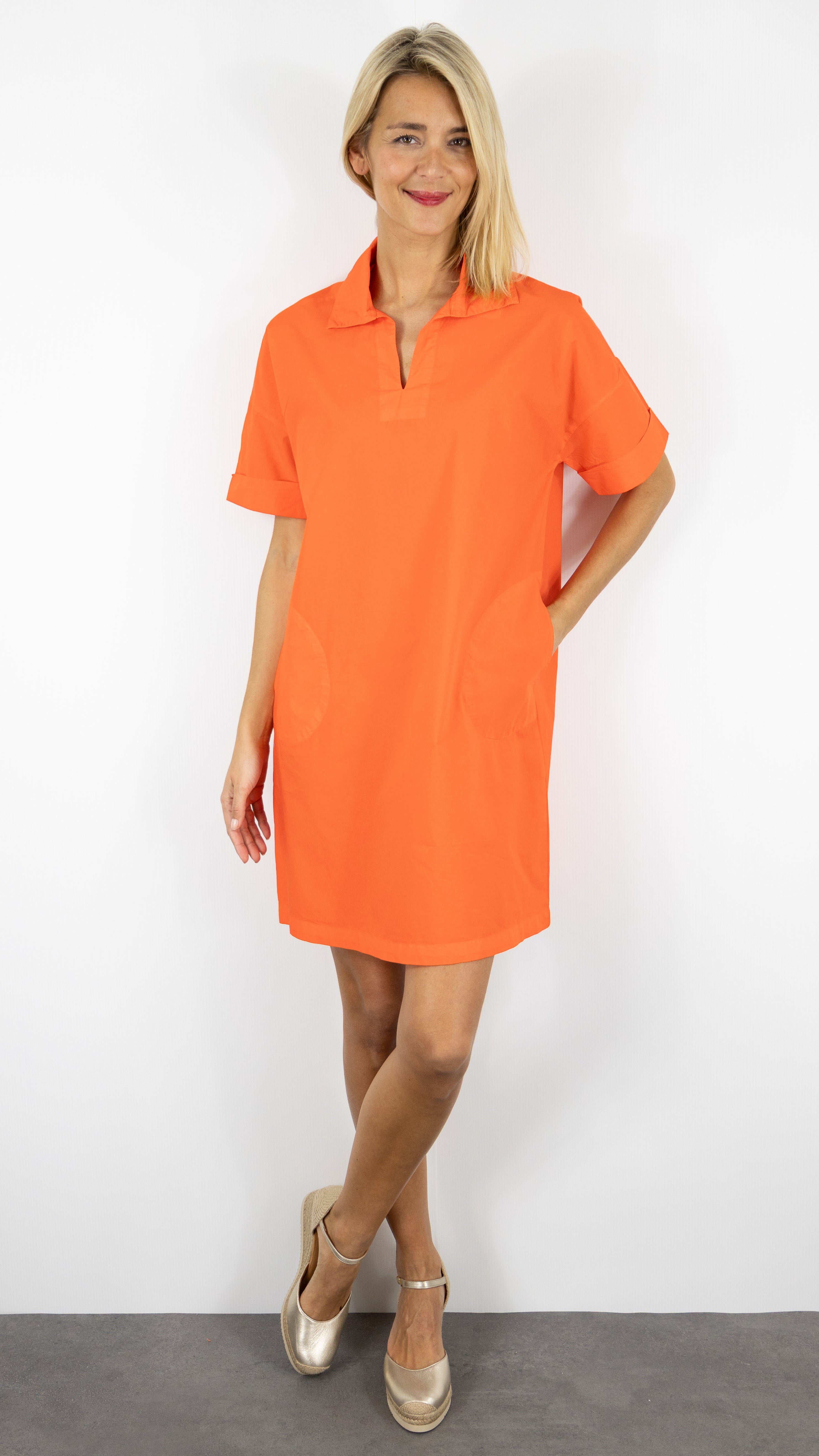 ROBE COL VAREUSE 100% COTON BENSIMON LARA#COLOR_ORANGE