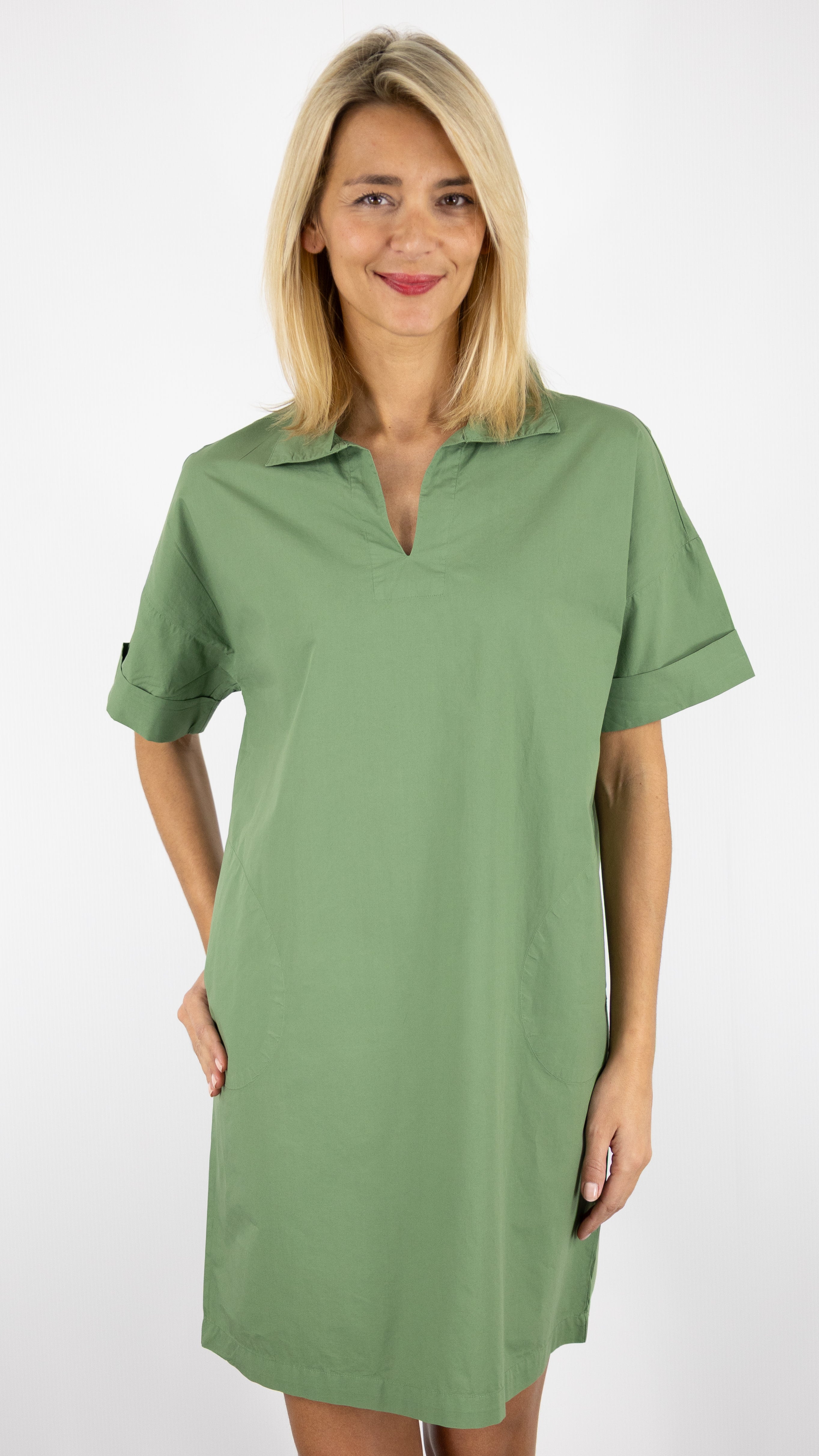 ROBE COL VAREUSE 100% COTON BENSIMON LARA#COLOR_TREFLE/VERT