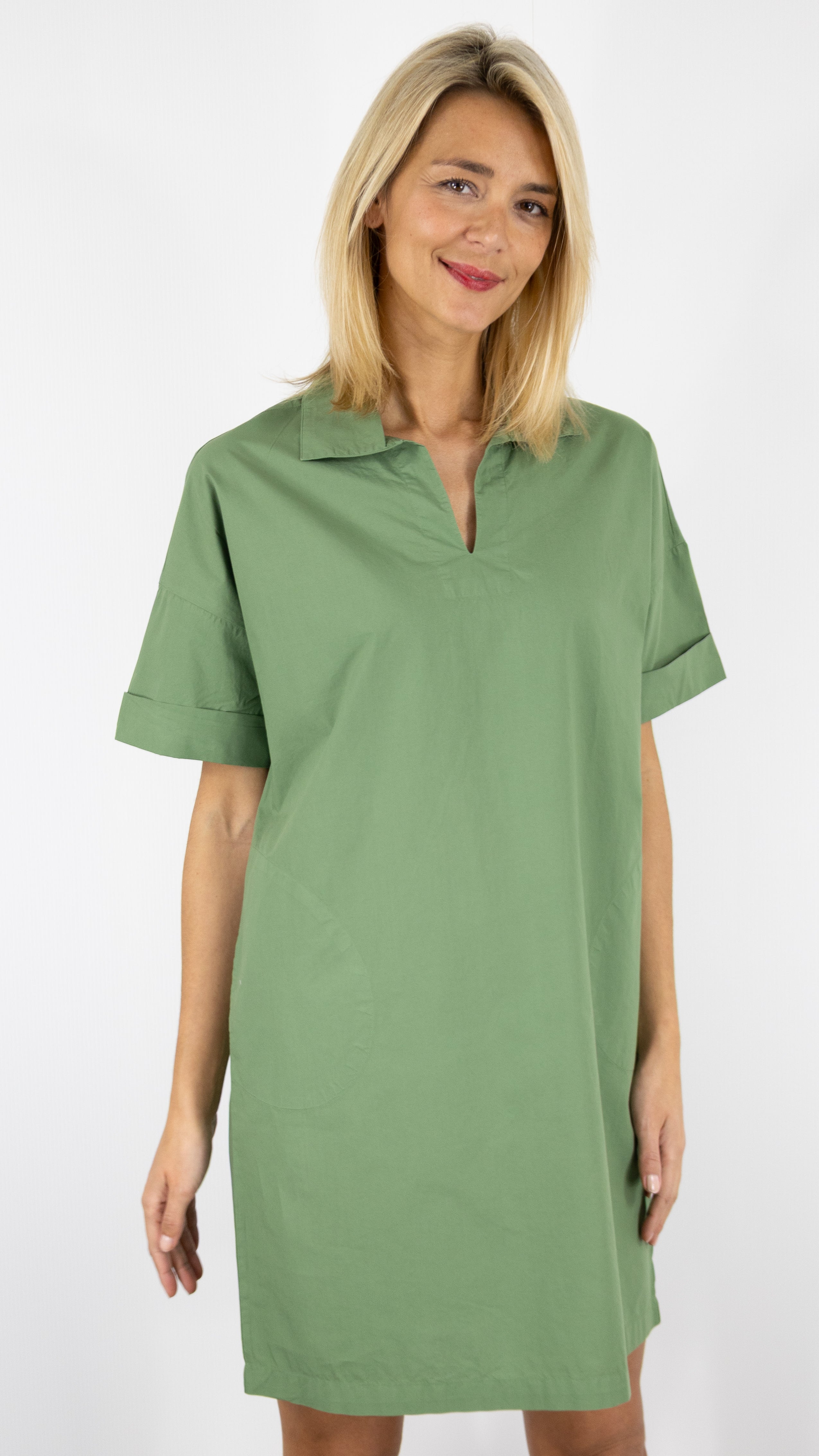 ROBE COL VAREUSE 100% COTON BENSIMON LARA#COLOR_TREFLE/VERT