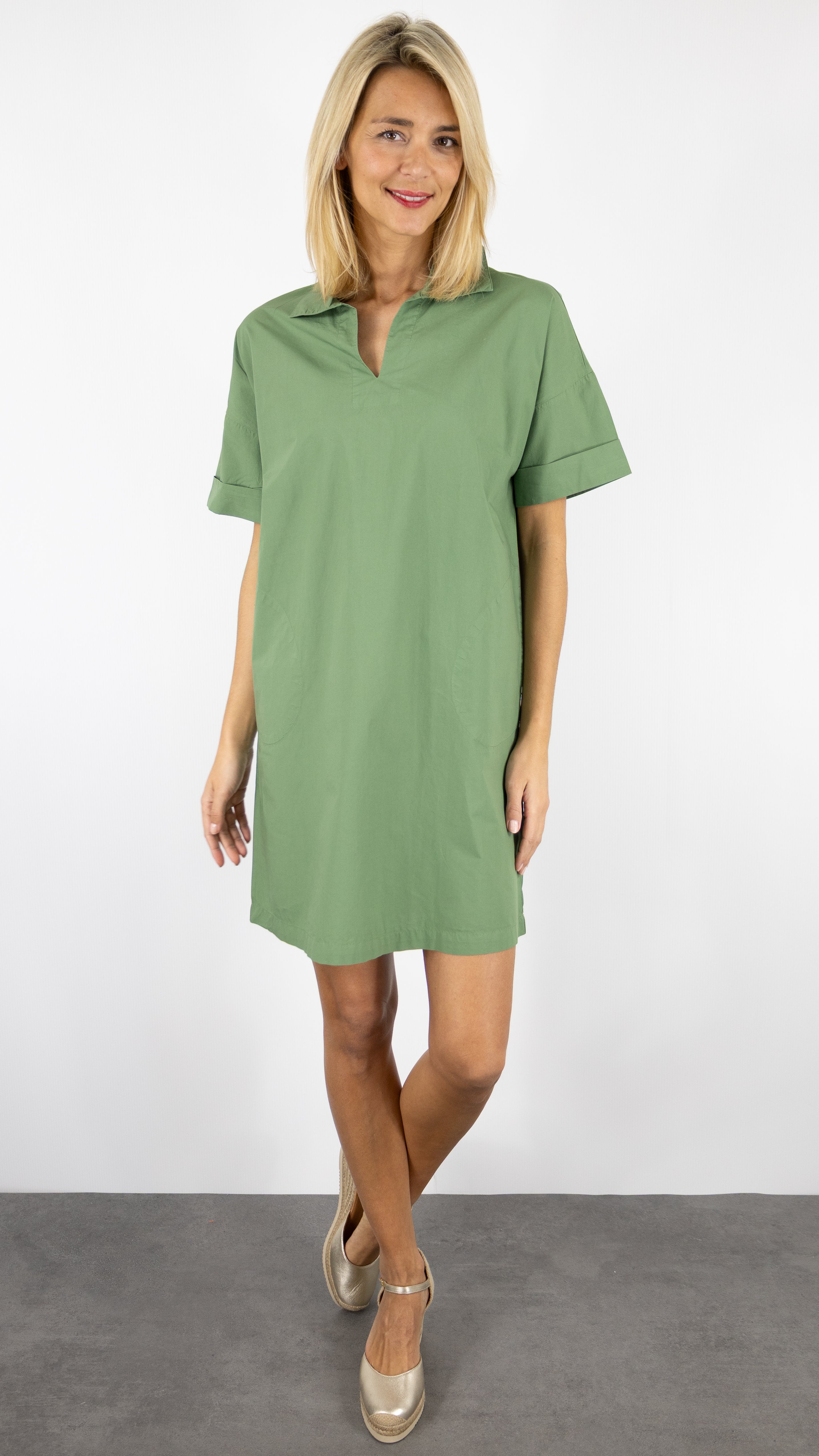 ROBE COL VAREUSE 100% COTON BENSIMON LARA#COLOR_TREFLE/VERT