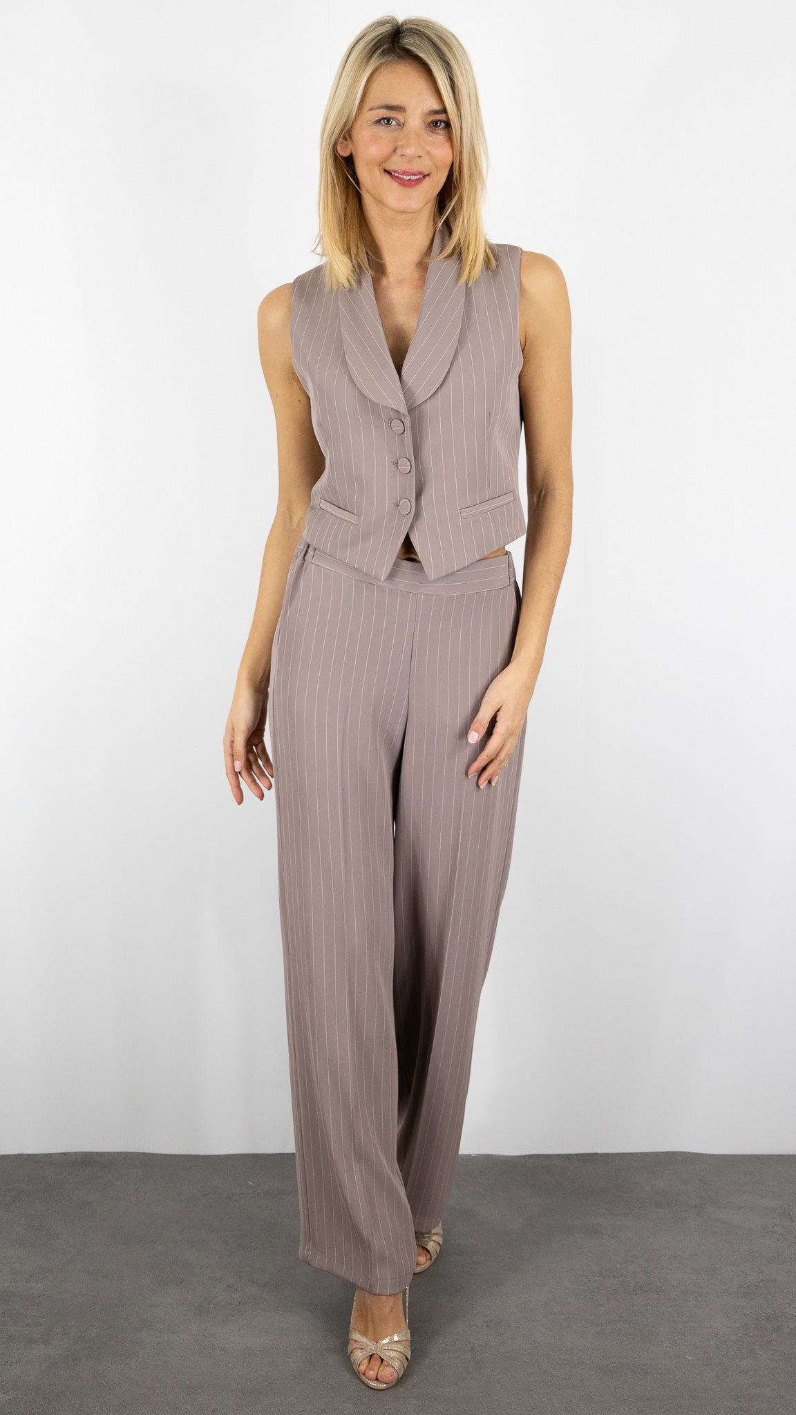 VESTE BLAZER SANS MANCHES RAYE IMPERIAME FANGO BEIGE