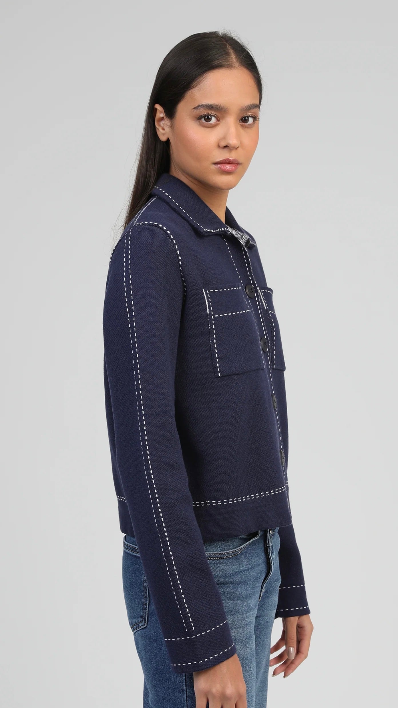GILET CARDIGAN COL POLO EN COTON  AN'GE LECLINT#COLOR_MARINE