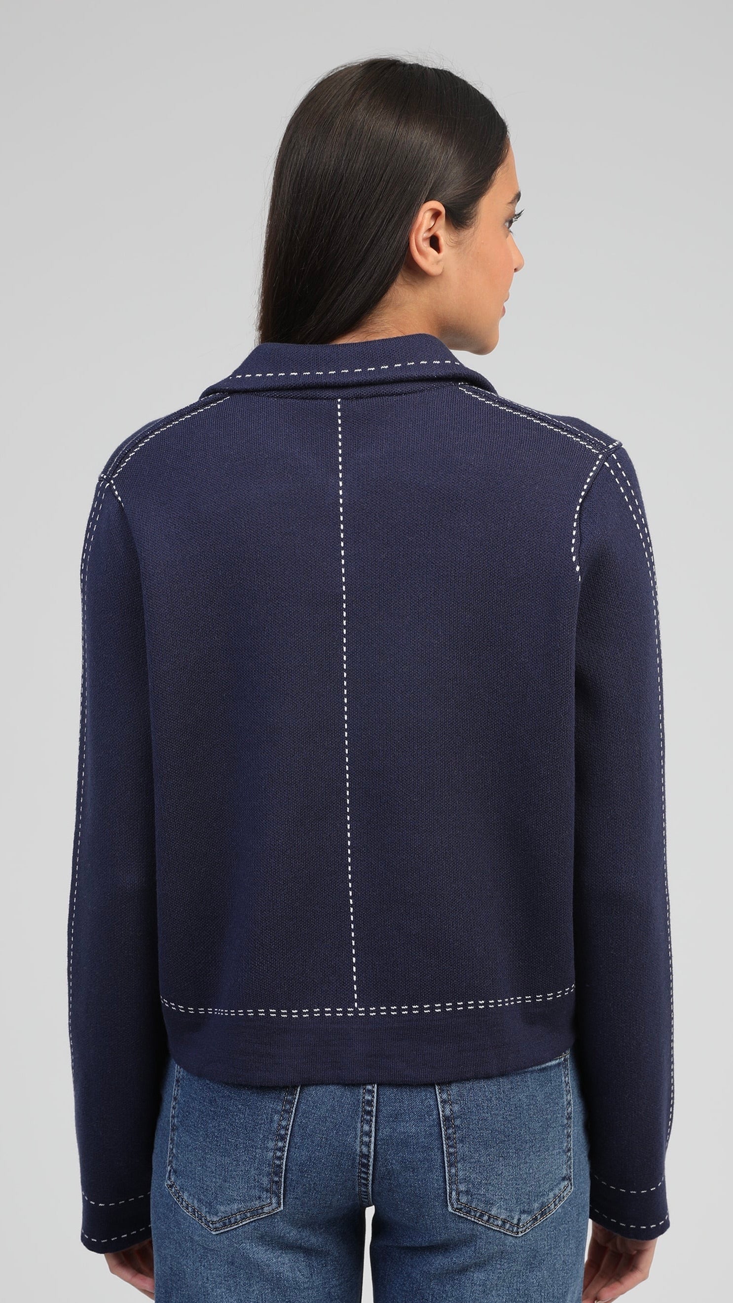 GILET CARDIGAN COL POLO EN COTON  AN'GE LECLINT#COLOR_MARINE