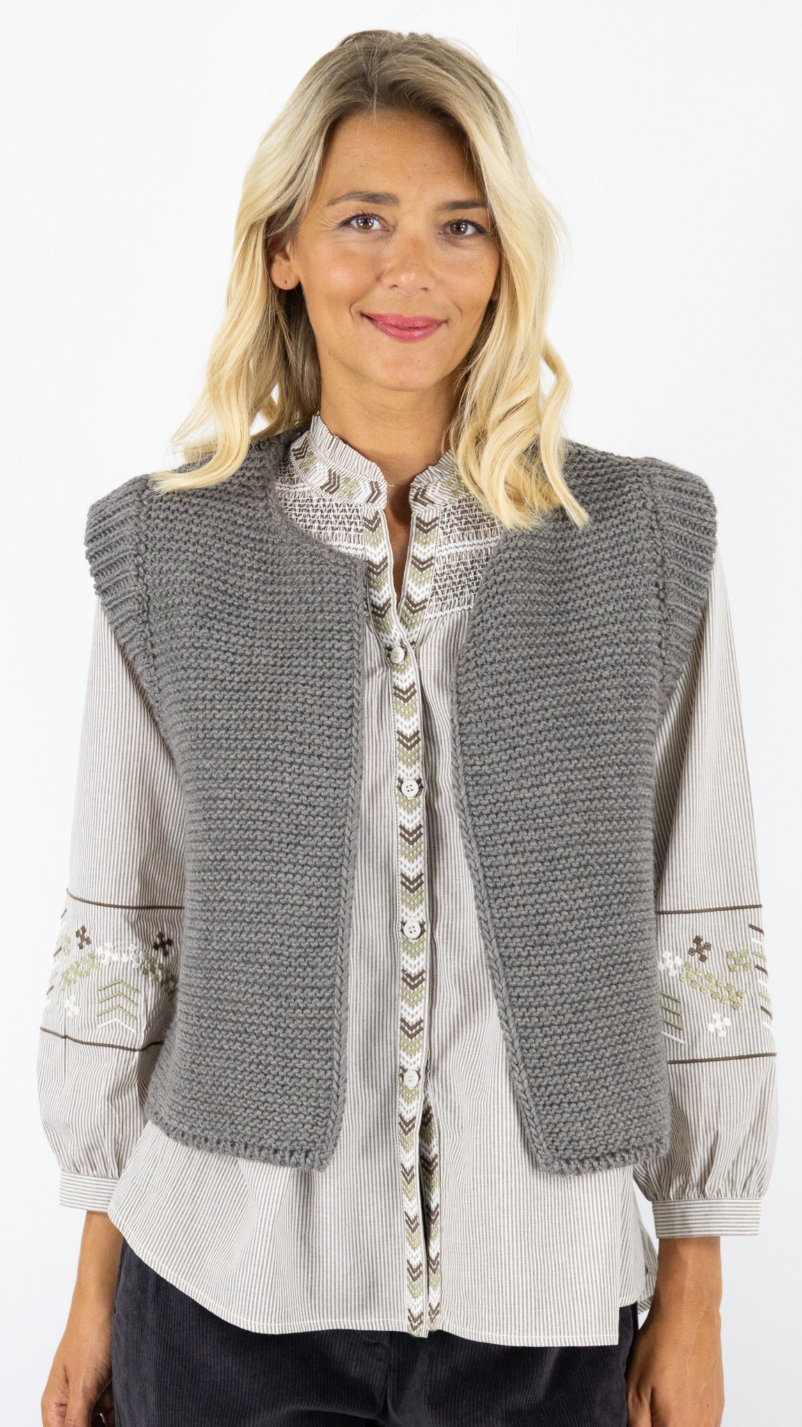 GILET SANS MANCHES GROSSE MAILLE FEMME AN'GE LEGRINGOU#COLOR_TAUPE