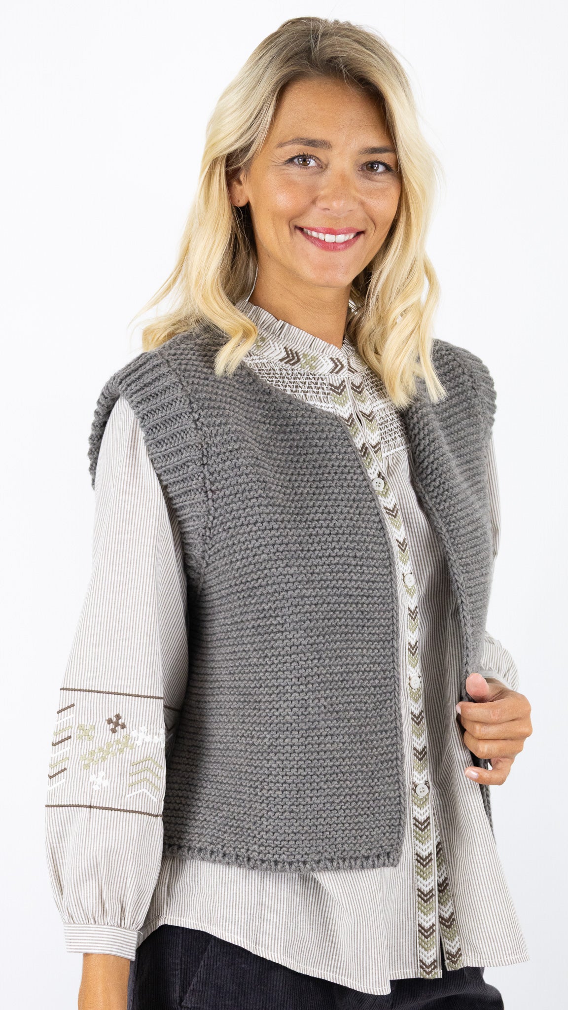 GILET SANS MANCHES GROSSE MAILLE FEMME AN'GE LEGRINGOU#COLOR_TAUPE