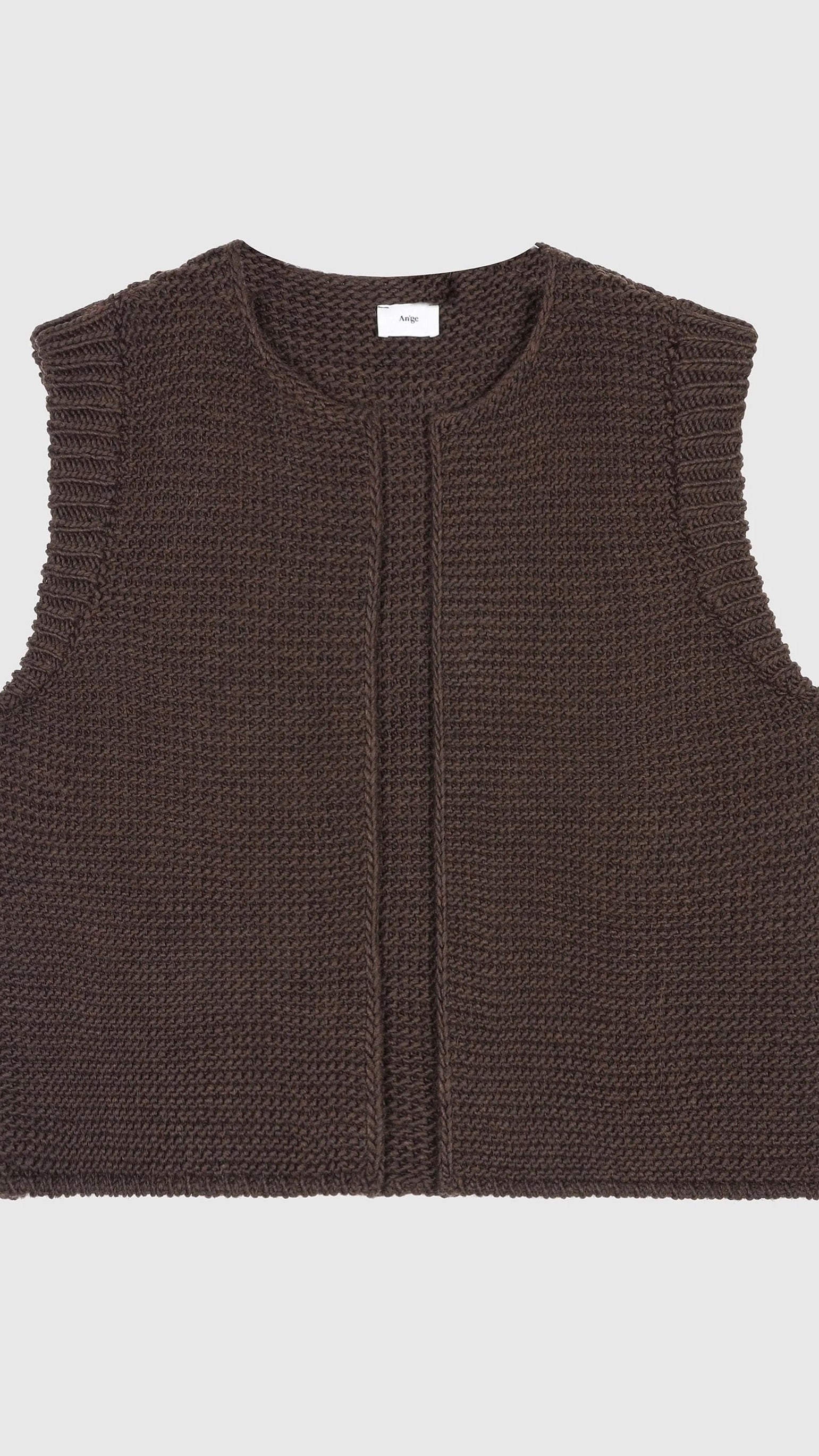GILET SANS MANCHES GROSSE MAILLE FEMME AN'GE LEGRINGOU#COLOR_CHOCOLAT