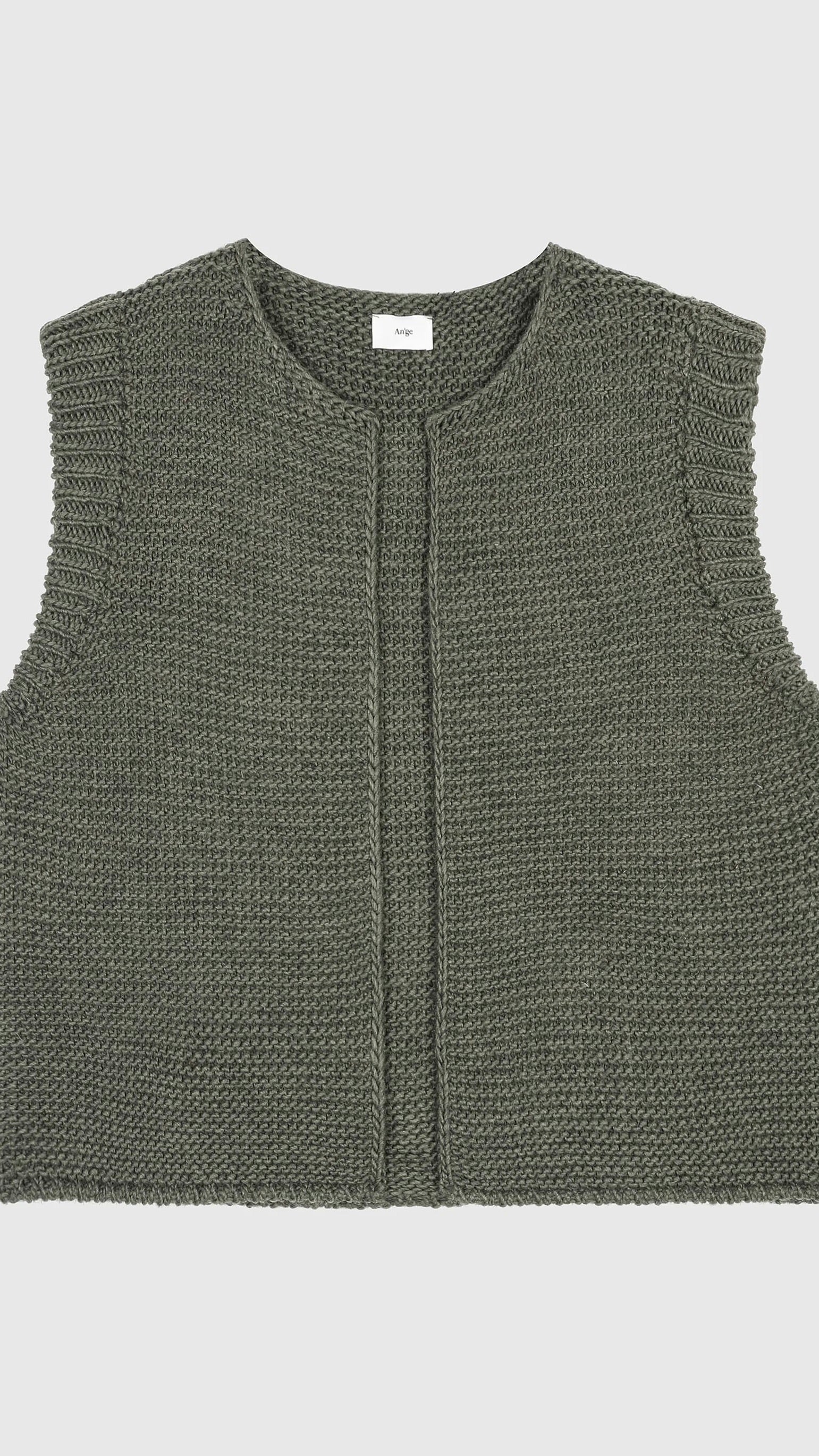 GILET SANS MANCHES GROSSE MAILLE FEMME AN'GE LEGRINGOU#COLOR_KAKI