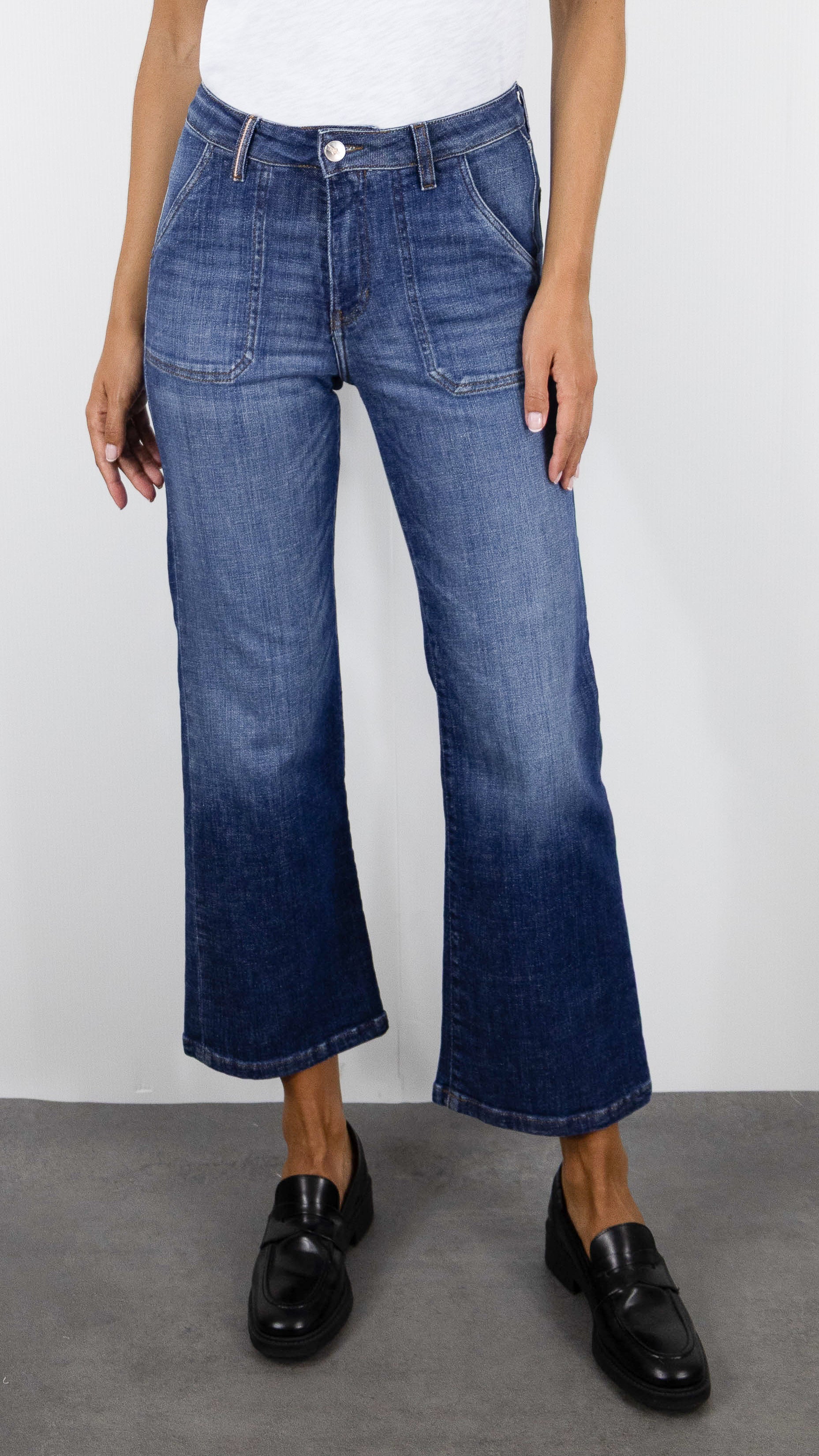 JEANS EVASE 7/8 POUR FEMME VINTAGE WASH  ISLOW LEHA RECYCLED BLUE
