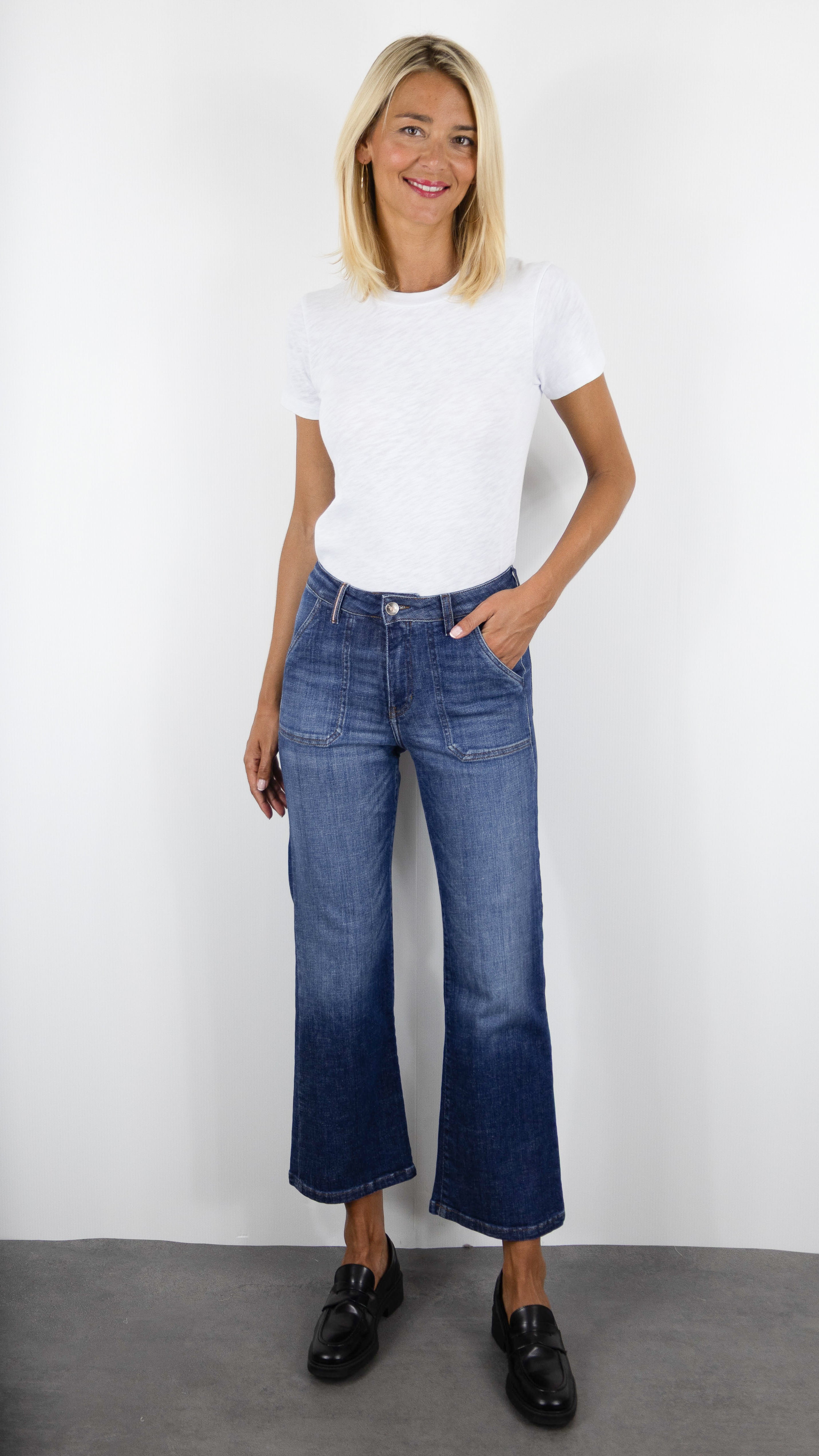 JEANS EVASE 7/8 POUR FEMME VINTAGE WASH  ISLOW LEHA RECYCLED BLUE