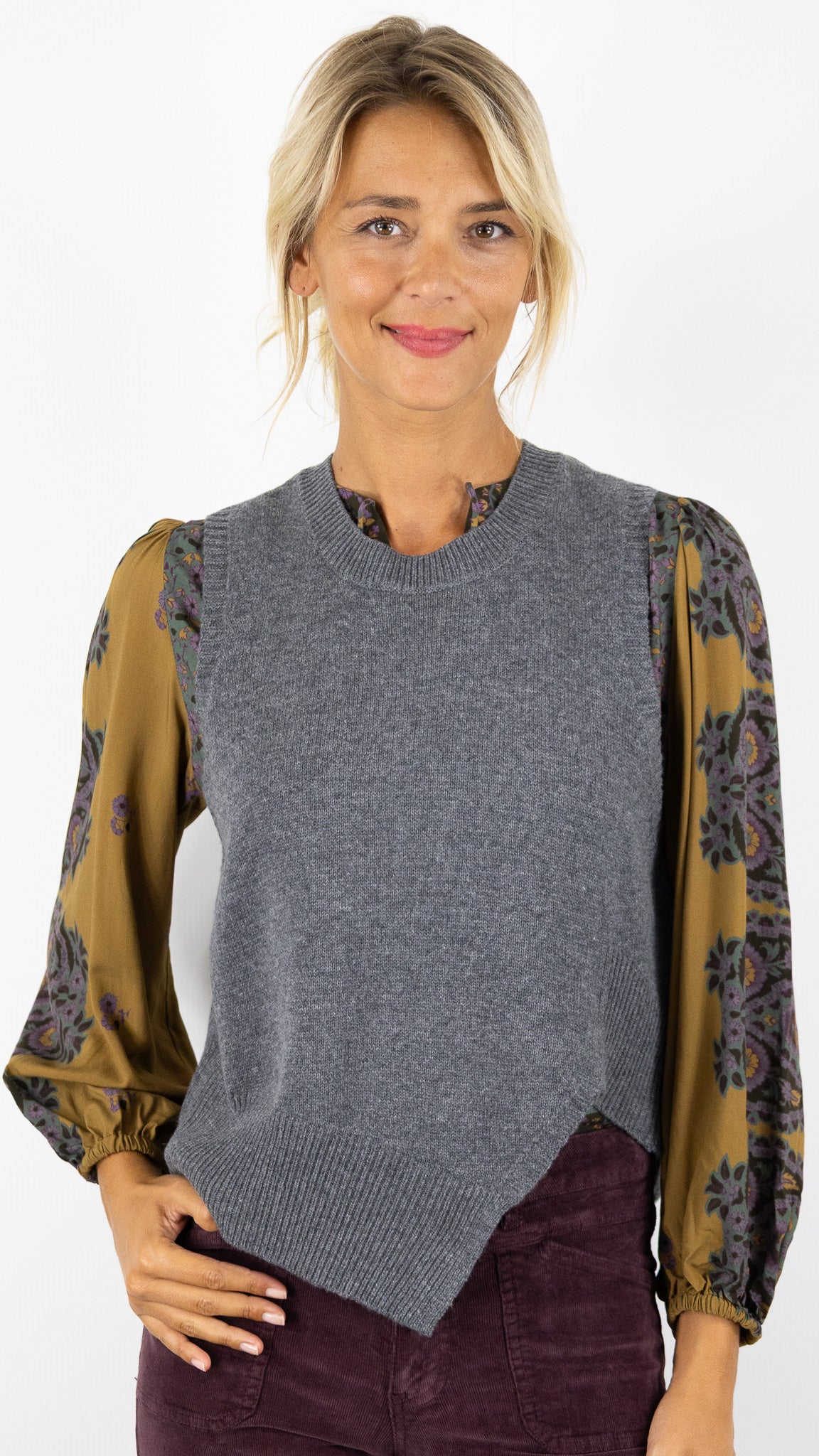 PULL SANS MANCHES DESTRUCTURE EN CACHEMIRE FEMME NOT SHY LEIRE#COLOR_GRIS CHINE FONCE