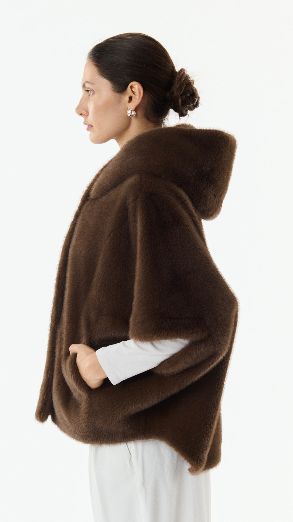 CAPE EN FAUSSE FOURRURE A CAPUCHE POUR FEMME GIOVANNI LEONIE#COLOR_MARRON