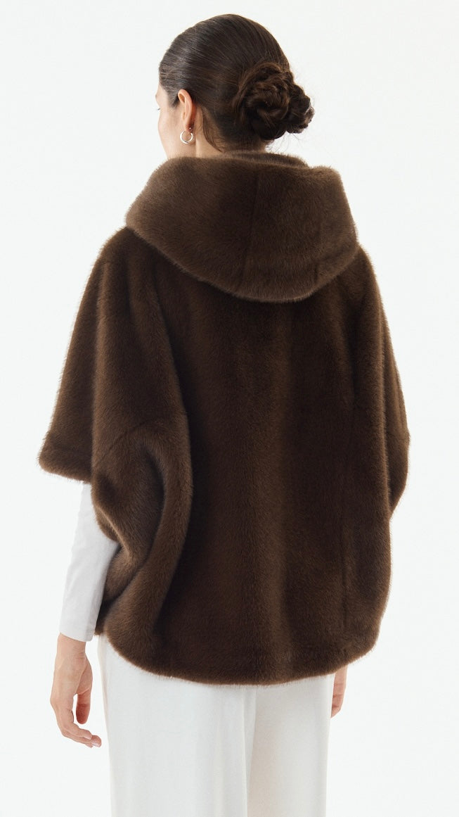 CAPE EN FAUSSE FOURRURE A CAPUCHE POUR FEMME GIOVANNI LEONIE#COLOR_MARRON