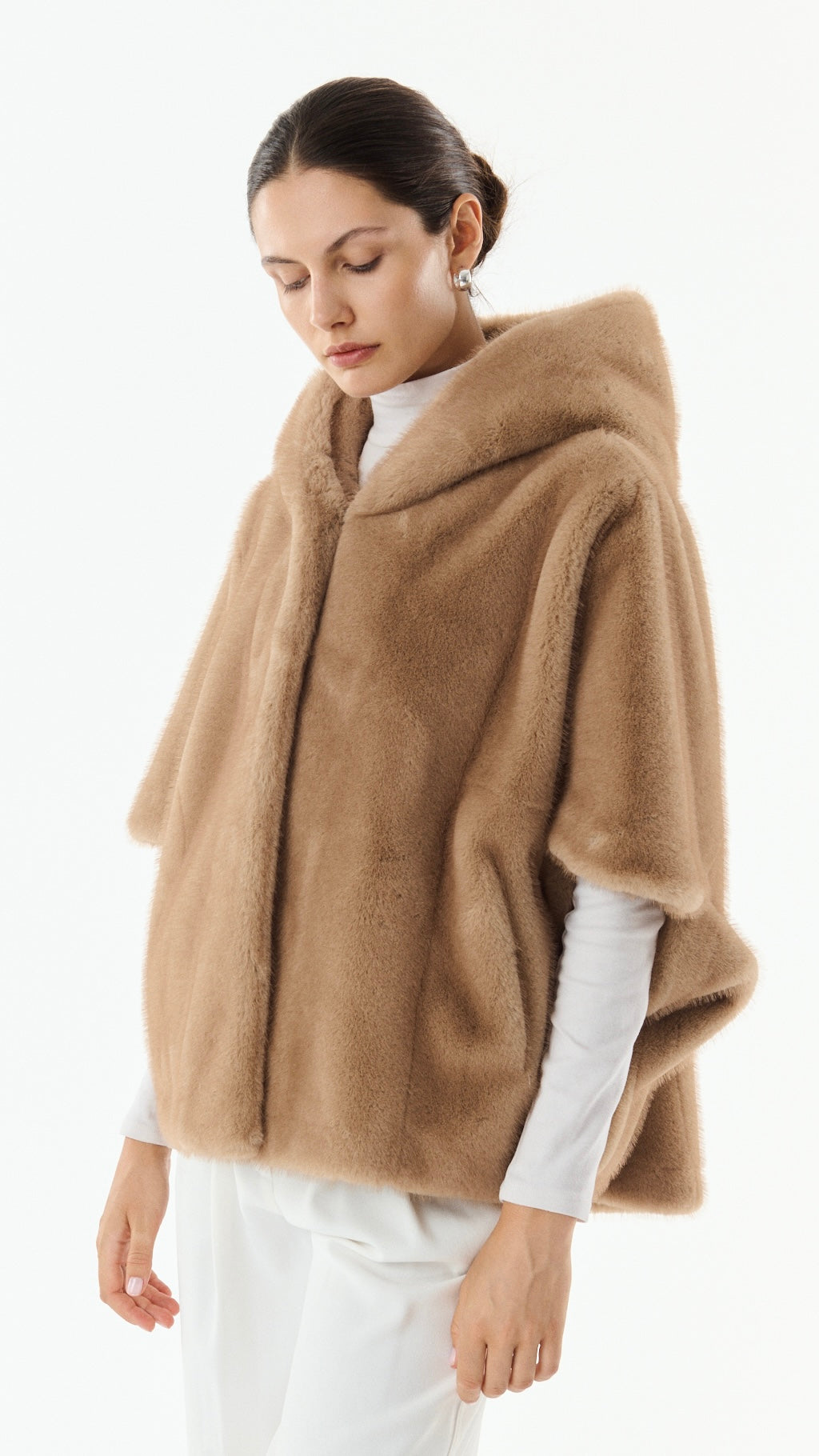CAPE EN FAUSSE FOURRURE A CAPUCHE POUR FEMME GIOVANNI LEONIE#COLOR_TAUPE
