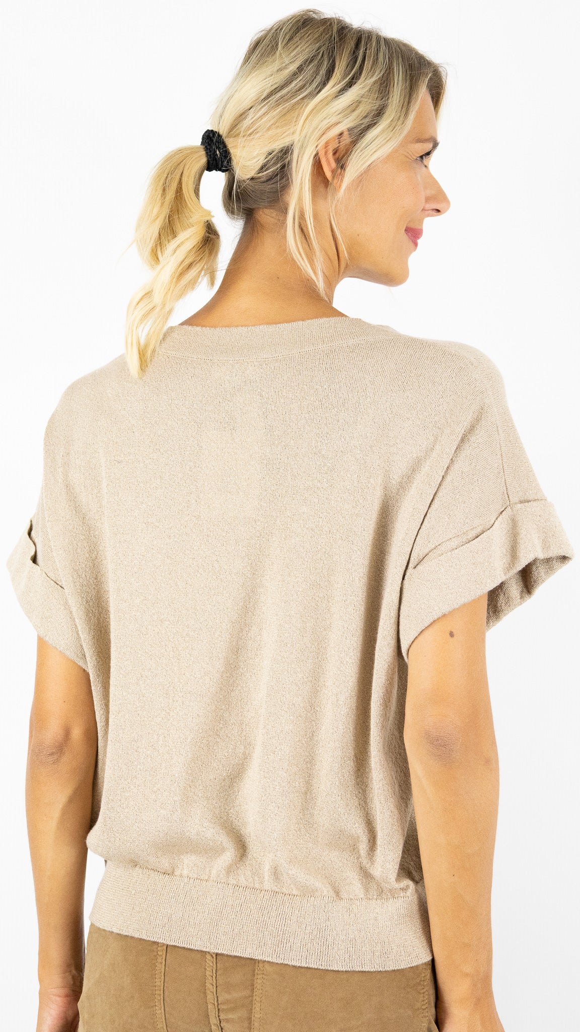 PULL LAME COL ROND MANCHES COURTES POUR FEMME AN'GE LESALOME#COLOR_SABLE