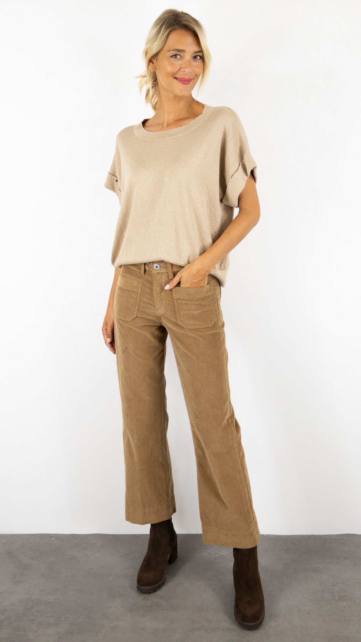 PULL LAME COL ROND MANCHES COURTES POUR FEMME AN'GE LESALOME#COLOR_SABLE