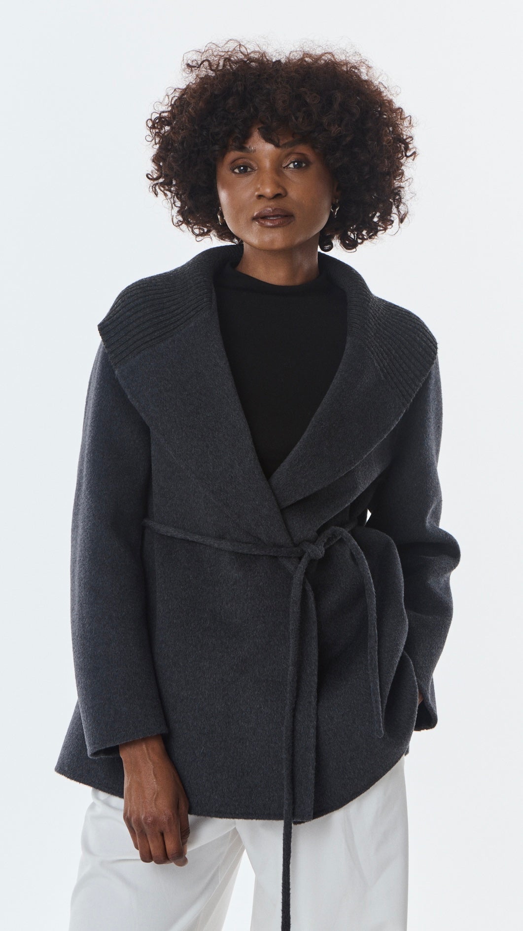 VESTE COL CHALE POUR FEMME EN LAINE GIOVANNI LEXIE#COLOR_GRIS ANTHRACITE