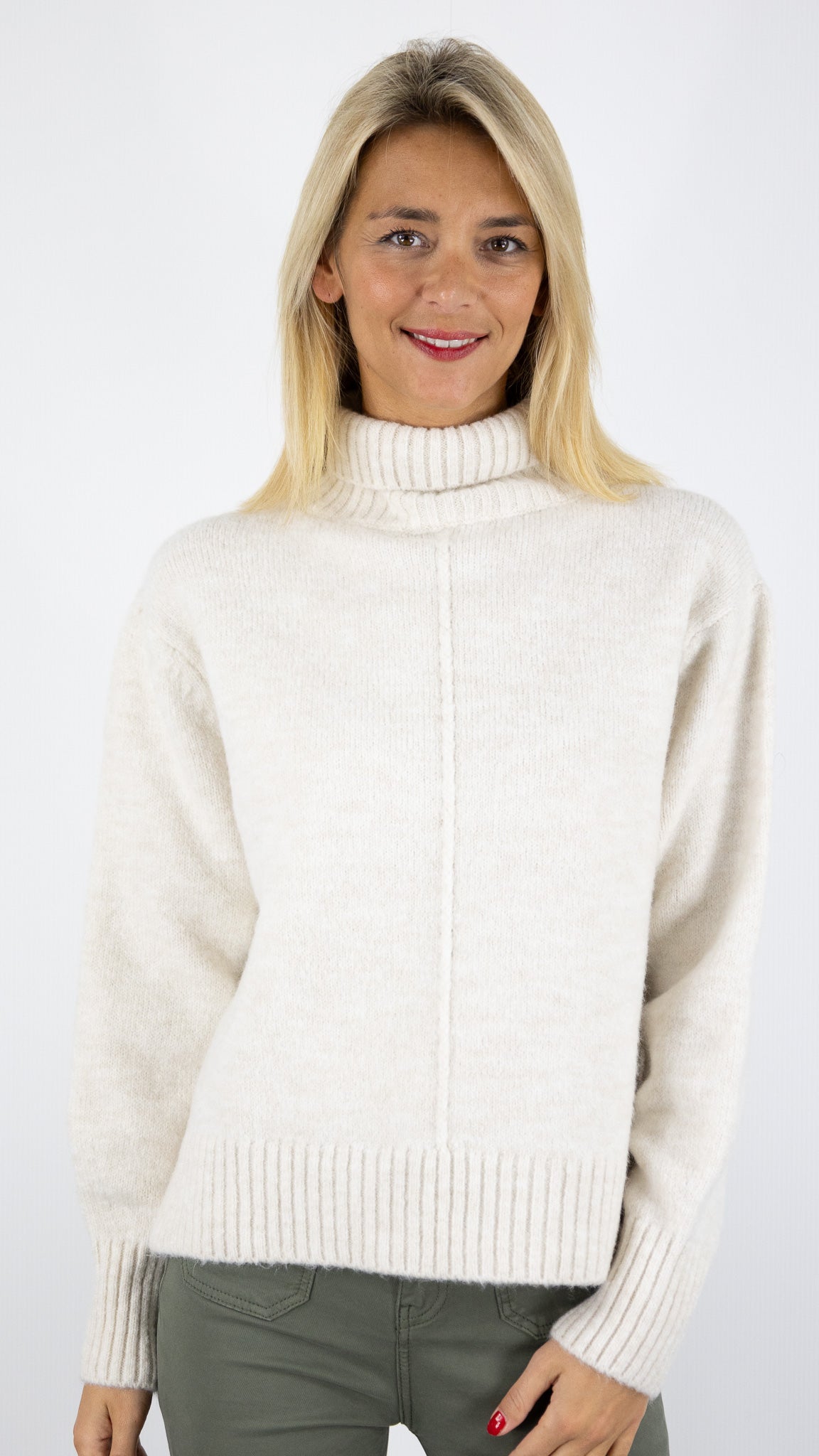 PULL AMPLE COL ROULE ECRU AN'GE LIPY#COLOR_ECRU