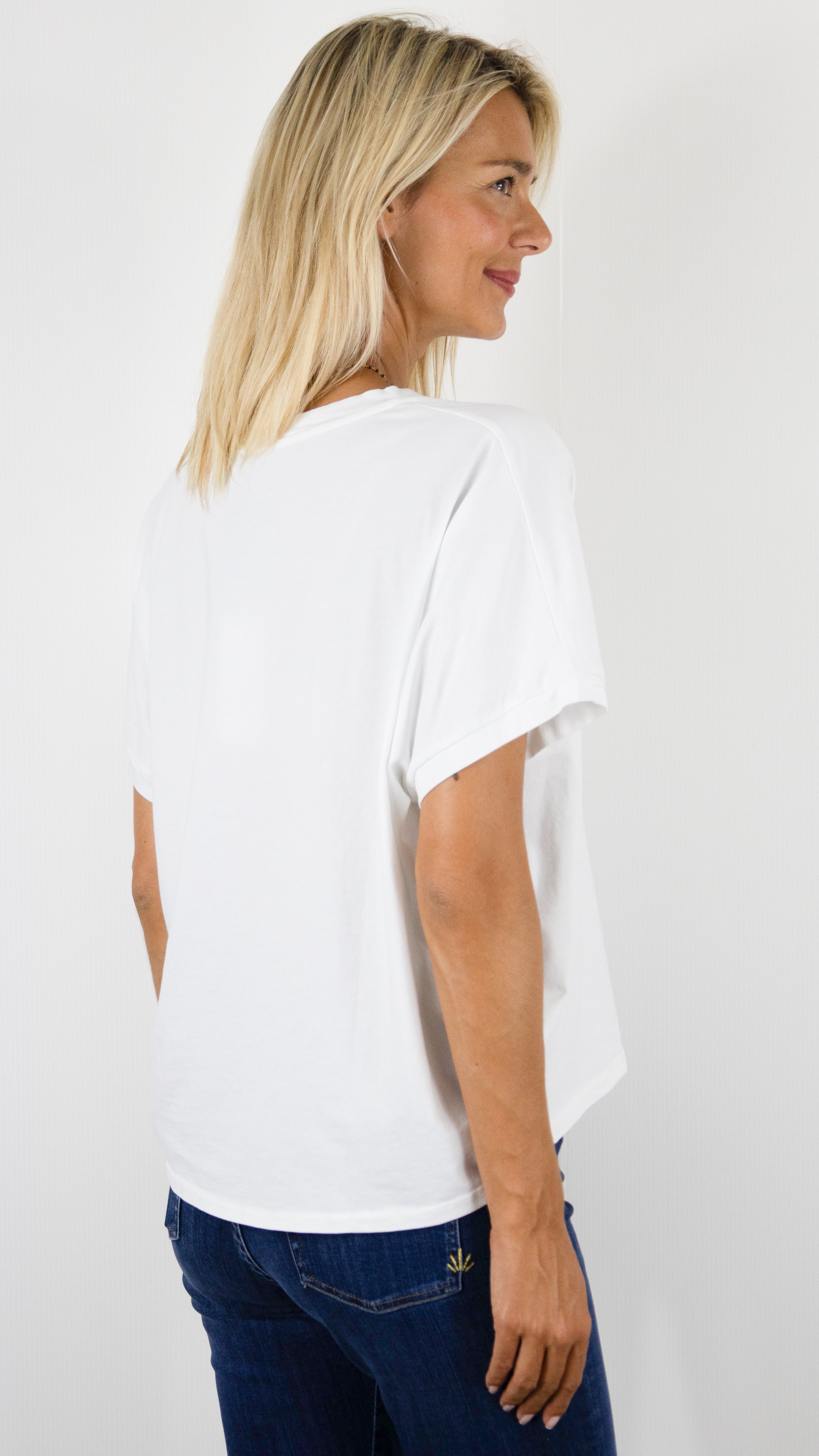 TEE-SHIRT V AMPLE EN COTON BLANC POUR FEMME LUK AP LK0037 H27#COLOR_BLANC 