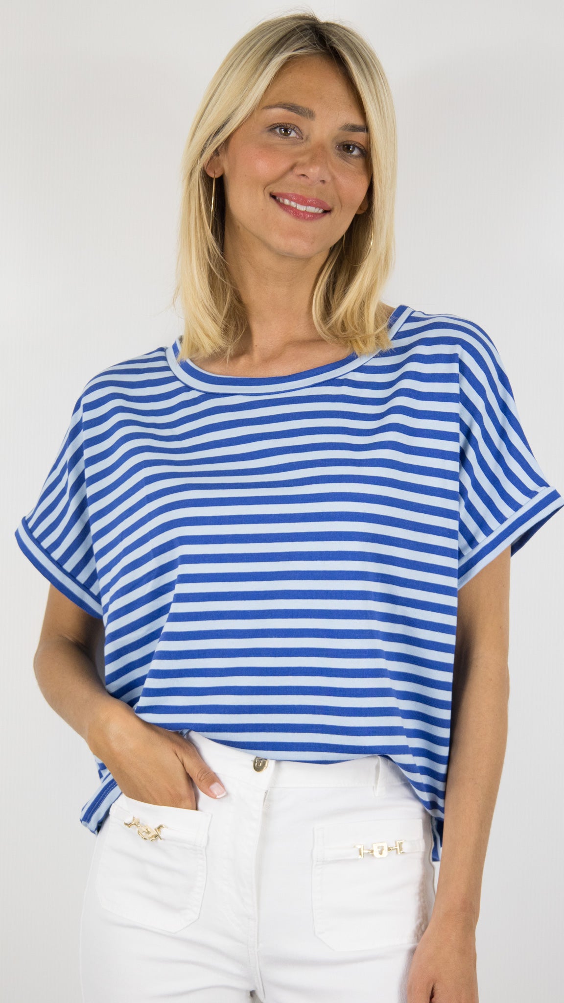 TEE-SHIRT AMPLE MANCHES COURTES RAYE BLEU ROYAL LUK AP LK7786 FTW