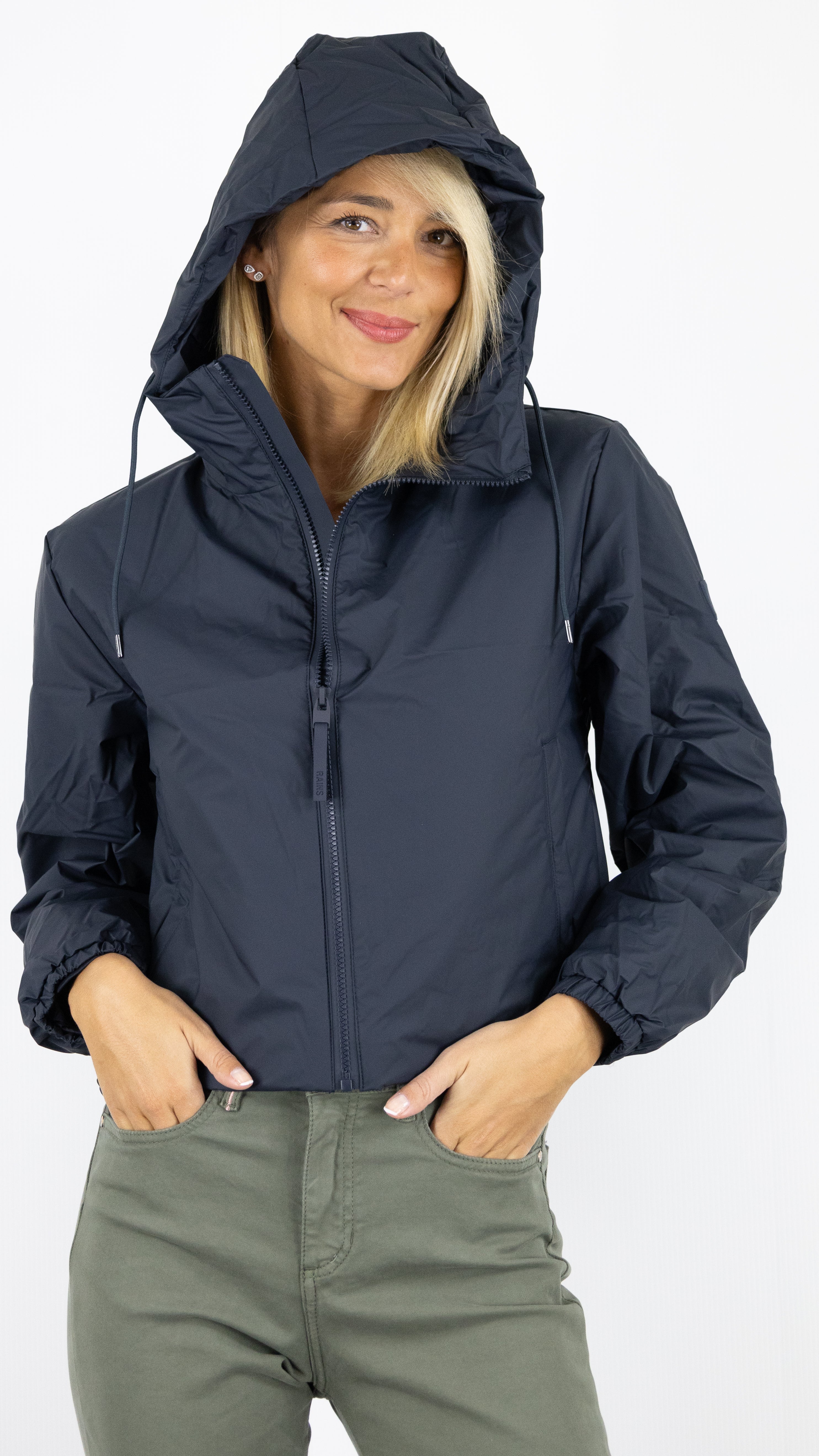 VESTE COURTE A CAPUCHE IMPERMEABLE RAINS 15780 LOHJA STRING W#COLOR_NAVY/MARINE