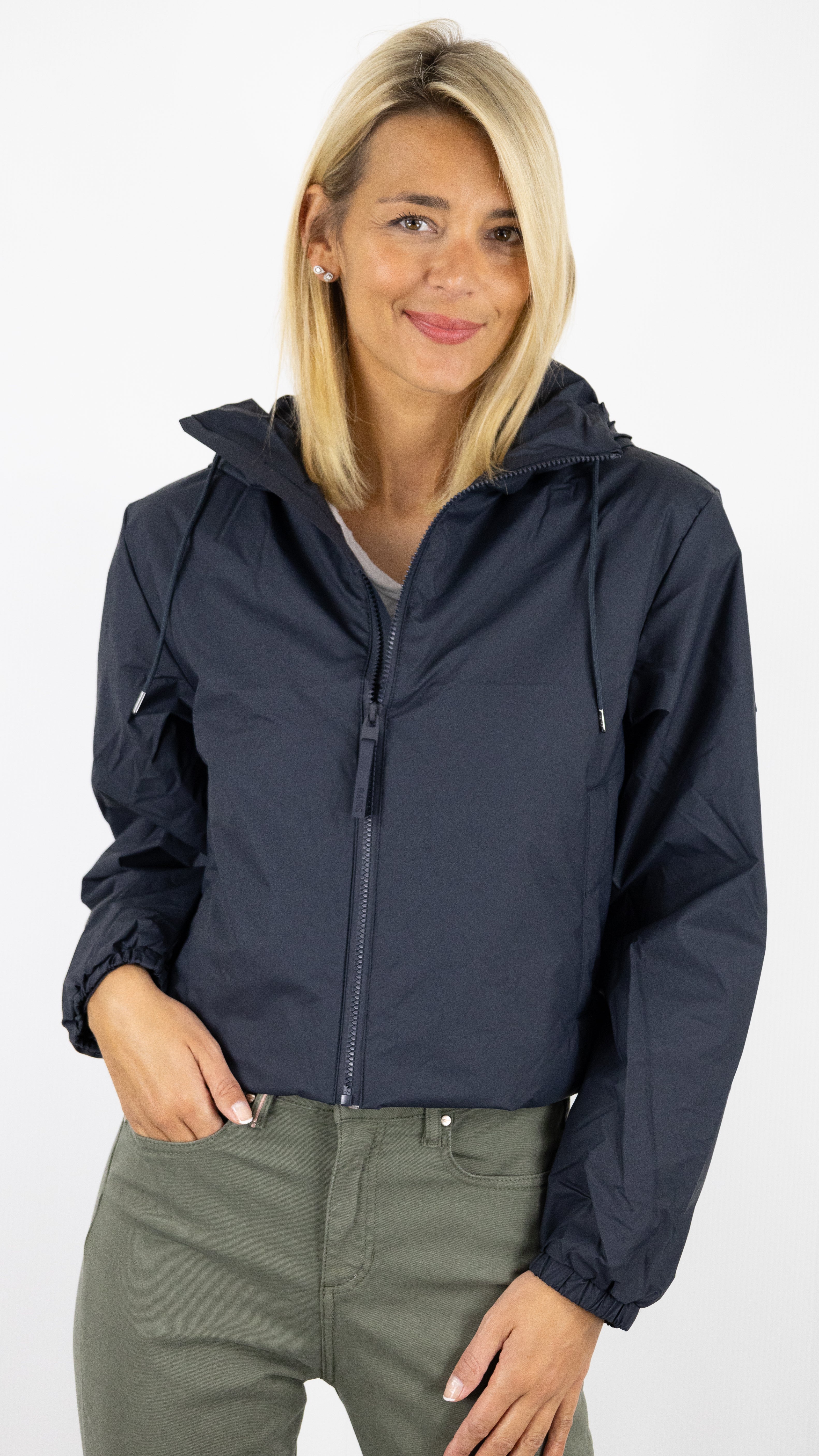 VESTE COURTE A CAPUCHE IMPERMEABLE RAINS 15780 LOHJA STRING W#COLOR_NAVY/MARINE