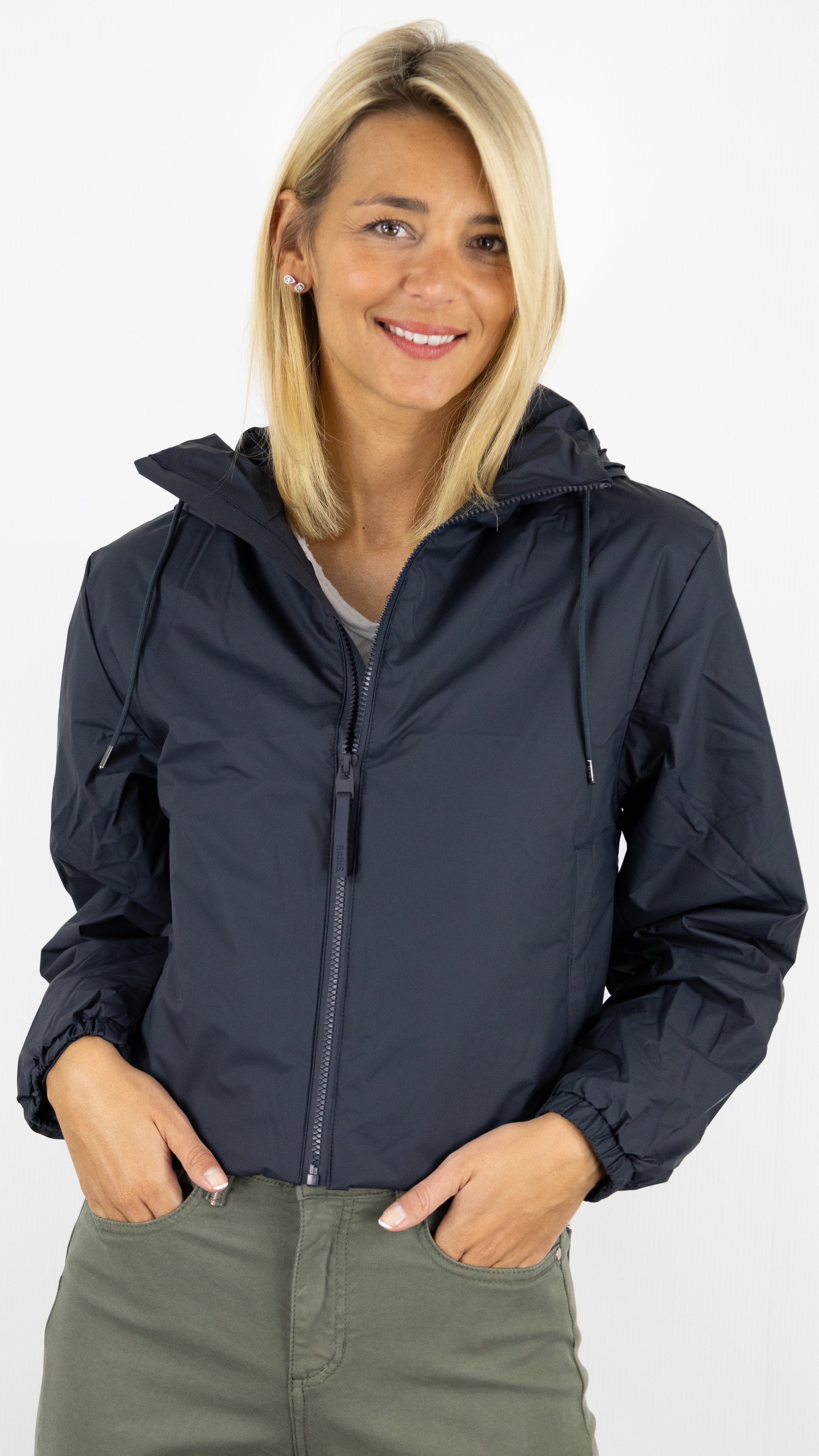 VESTE COURTE A CAPUCHE IMPERMEABLE RAINS 15780 LOHJA STRING W#COLOR_NAVY/MARINE